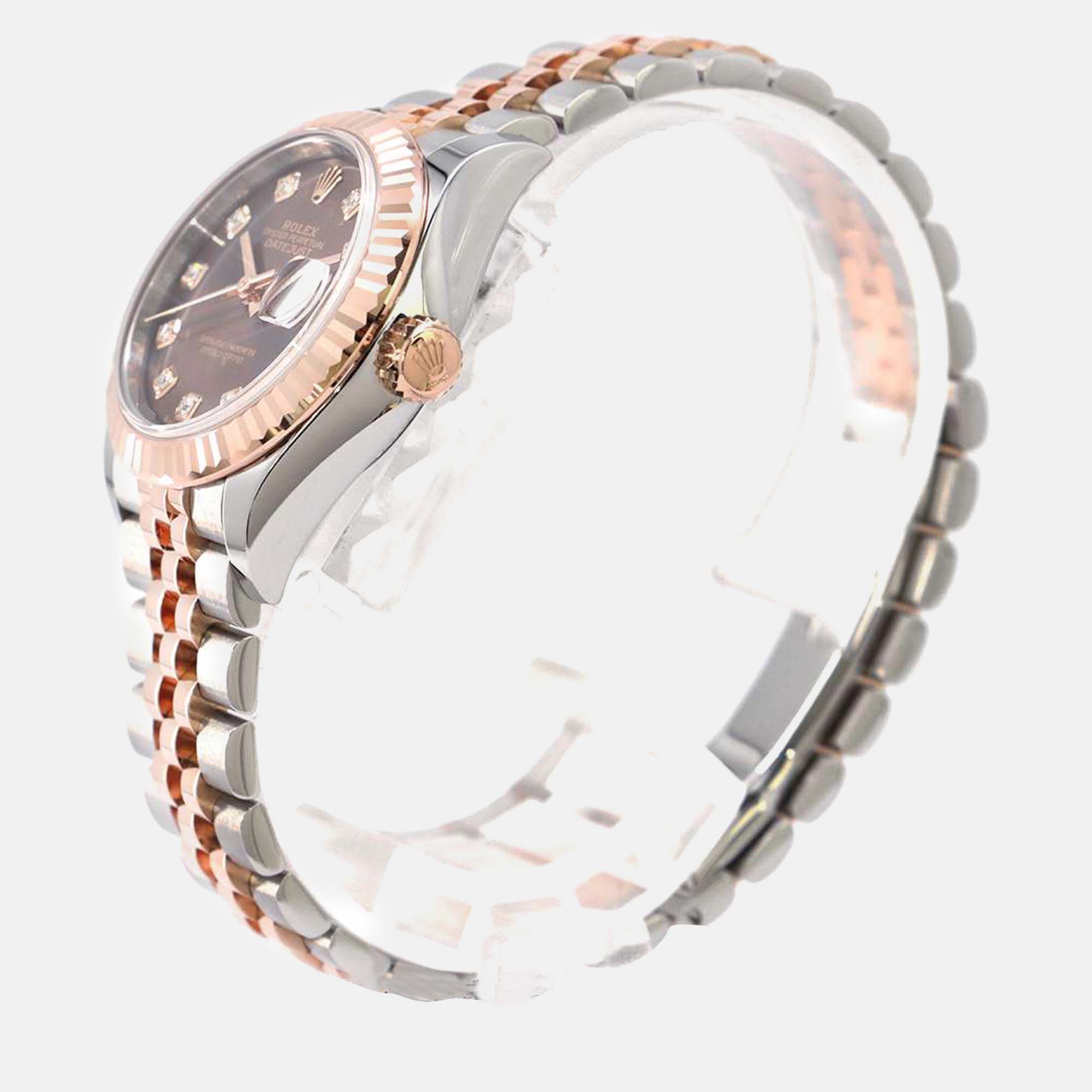 

Rolex Brown 18k Rose Gold Stainless Steel Diamond Datejust 279171 Automatic Women's Wristwatch 28 mm