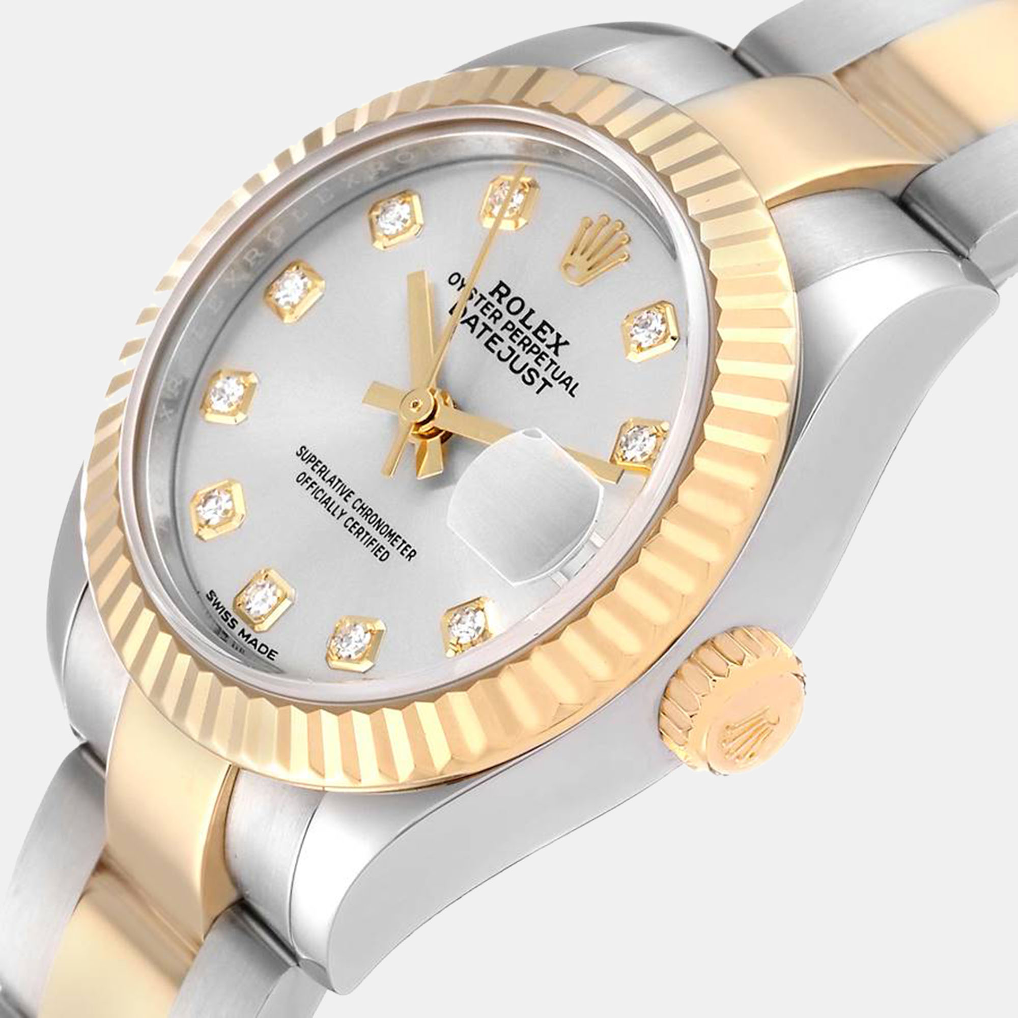 

Rolex Datejust 28 Steel Yellow Gold Diamond Dial Ladies Watch 279173, Silver