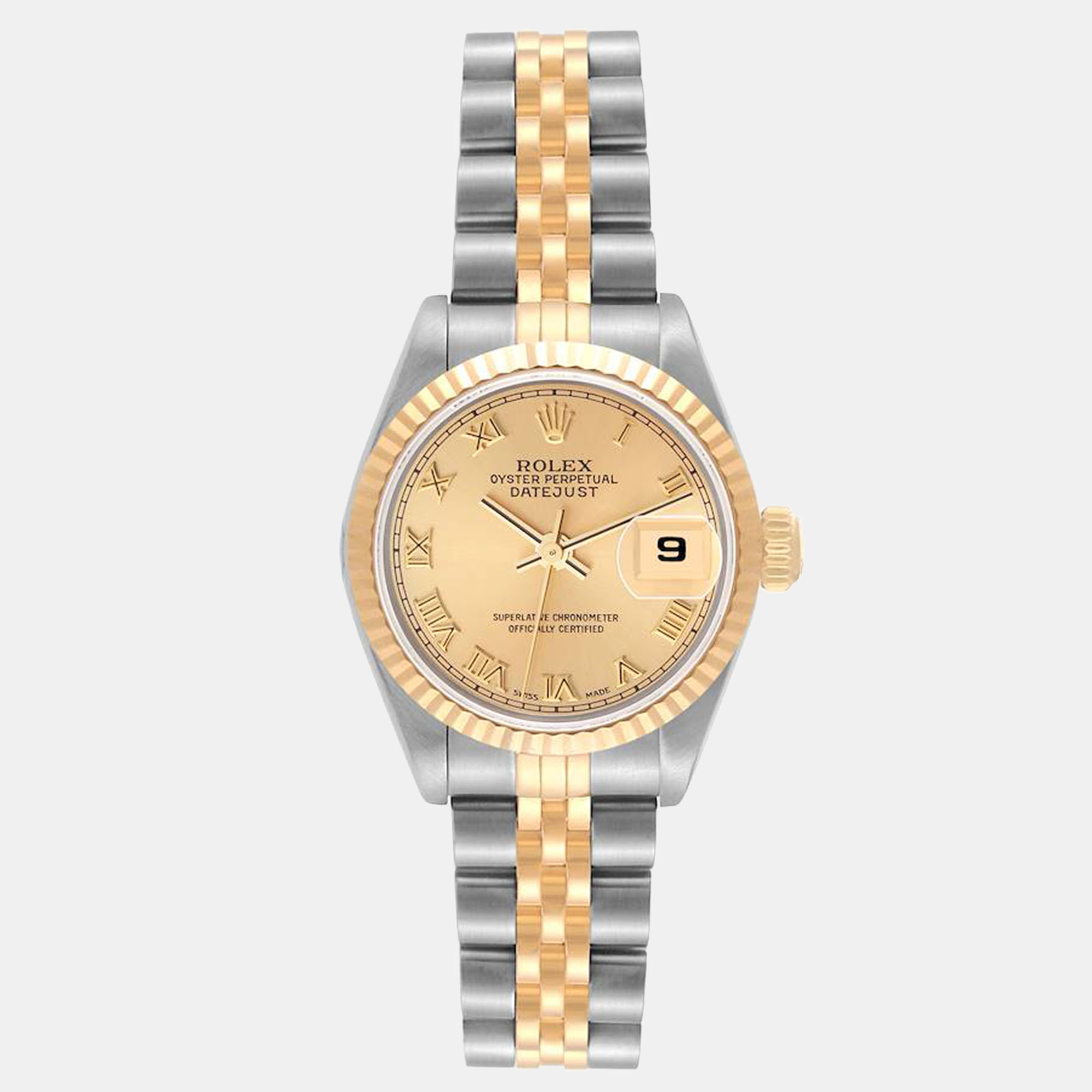 Pre-owned Rolex Datejust Steel Yellow Gold Champagne Dial Ladies Watch 79173