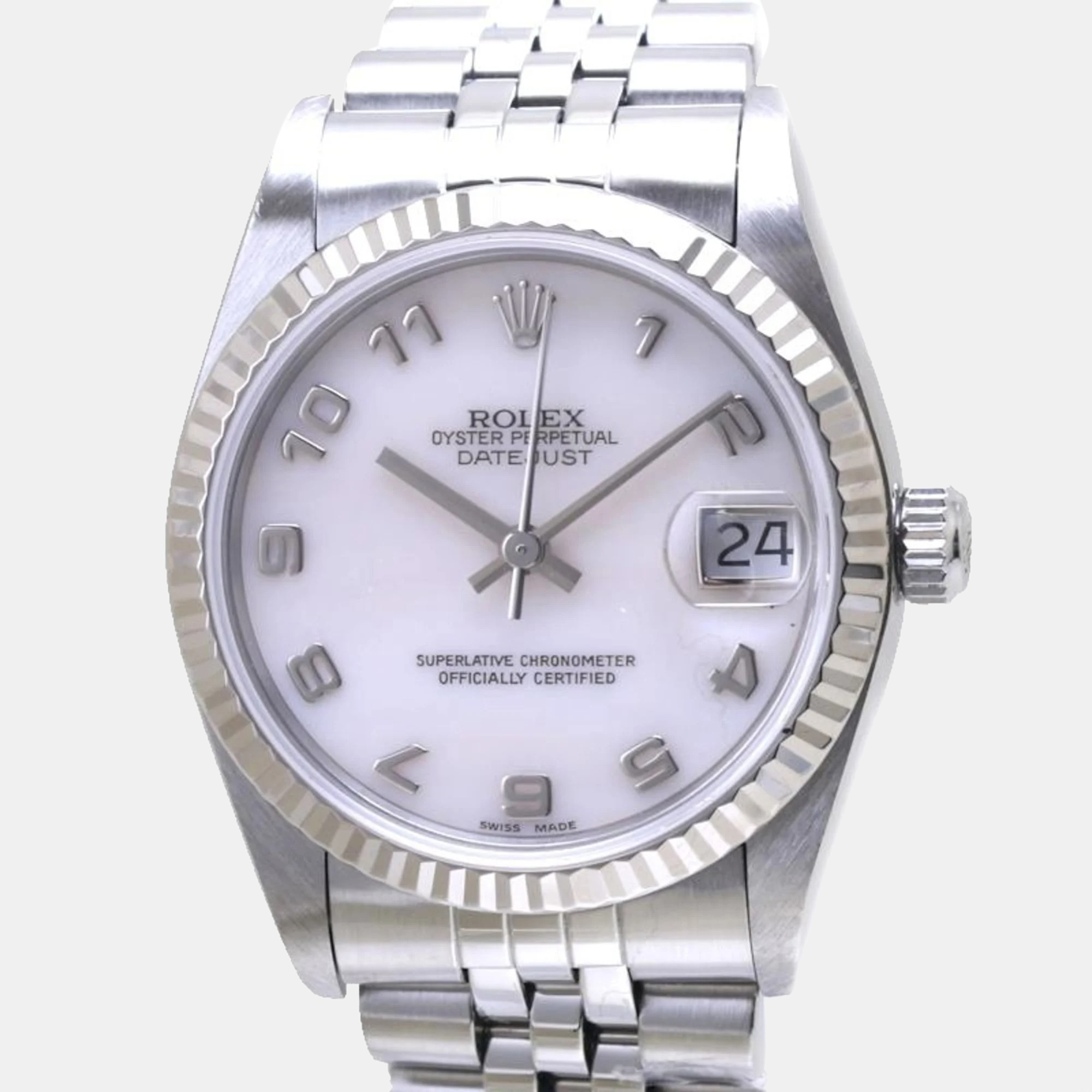 Pre-owned Rolex White 18k White Gold Stainless Steel Datejust 68274na Automatic Women's Wristwatch 30 Mm