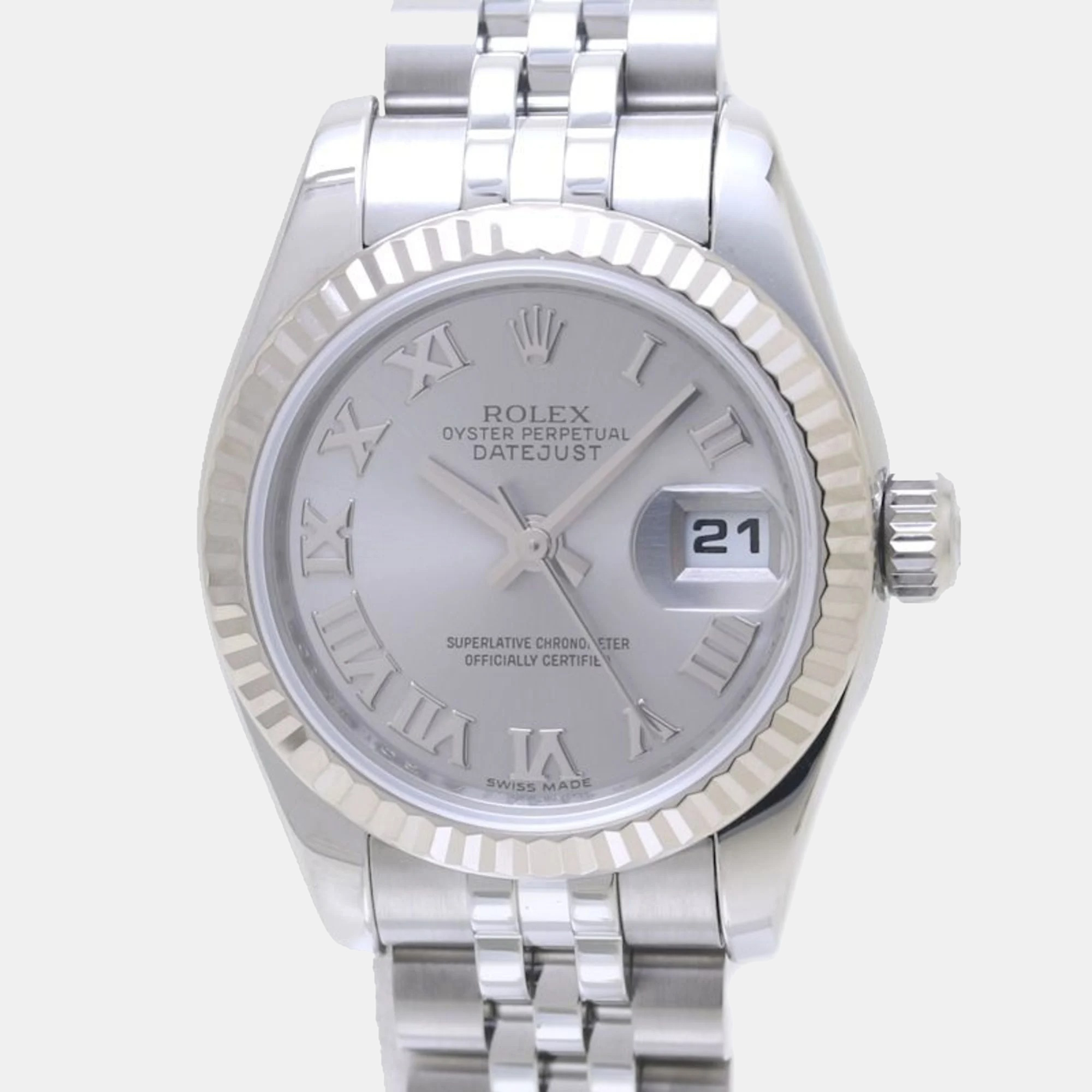 Pre-owned Rolex Silver 18k White Gold Stainless Steel Datejust 179174 Automatic Women's Wristwatch 26 Mm