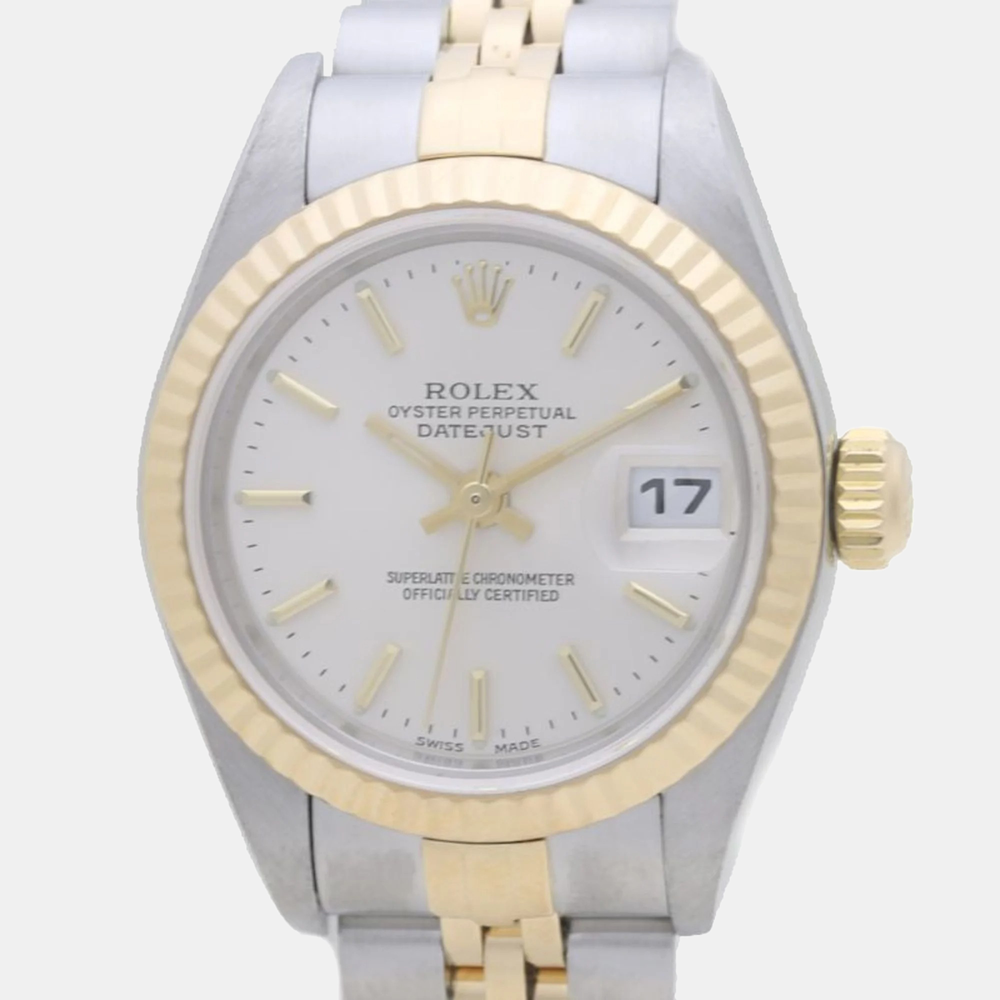 

Rolex Silver 18k Yellow Gold Stainless Steel Datejust 79173 Automatic Women's Wristwatch 26 mm