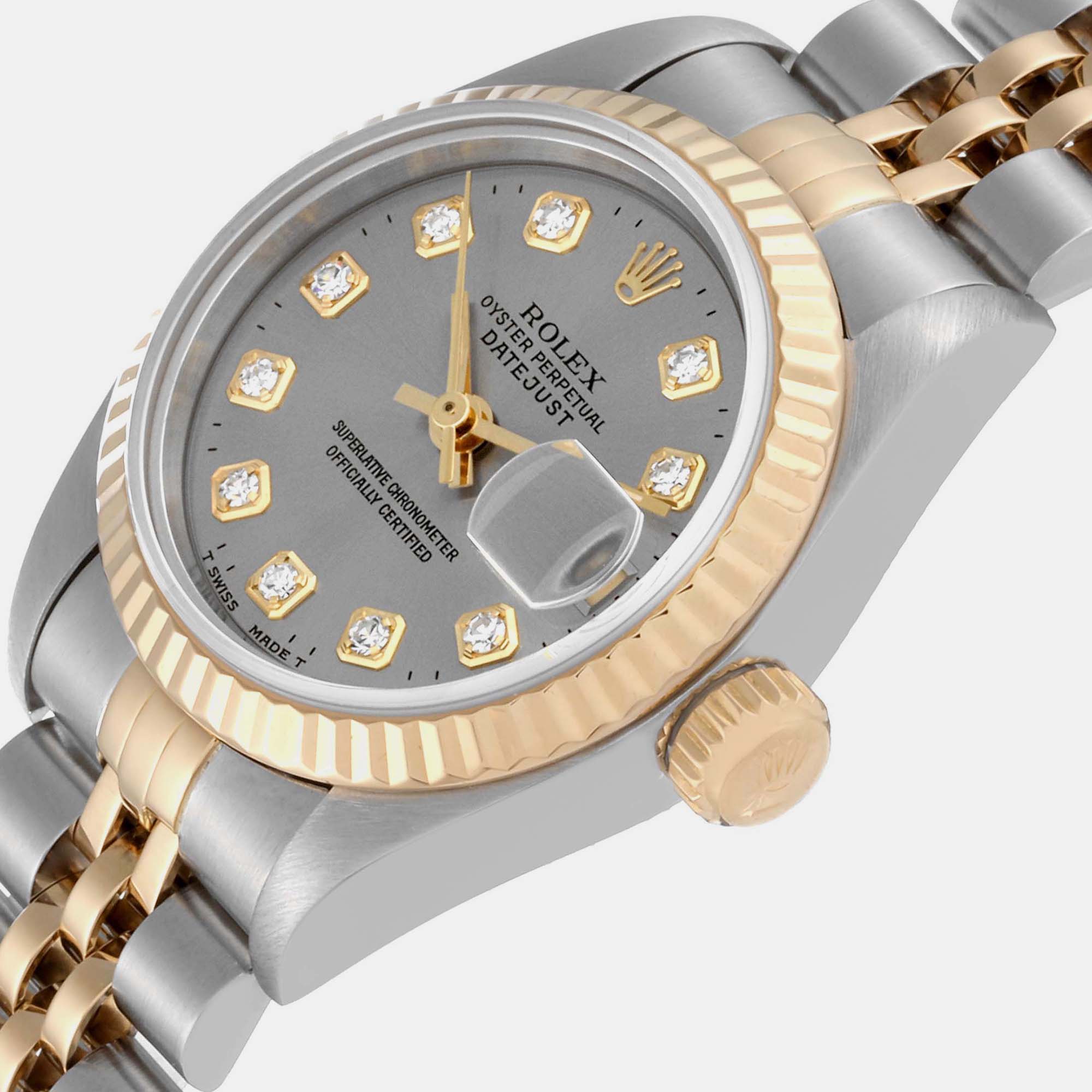 

Rolex Datejust Slate Diamond Dial Steel Yellow Gold Ladies Watch 69173 26 mm, Grey