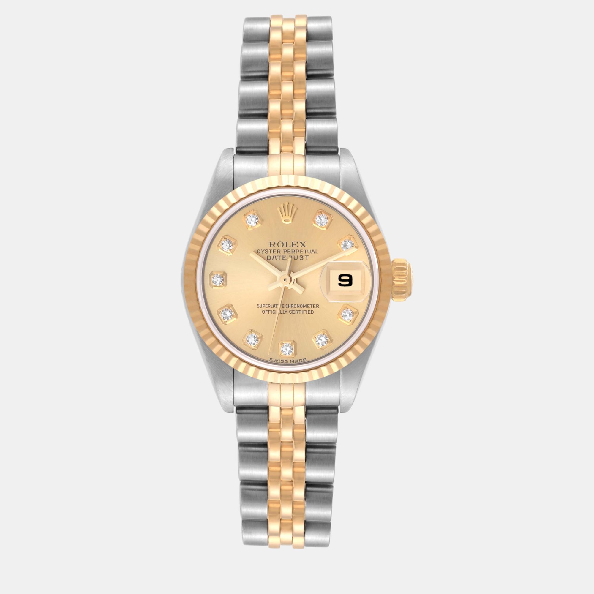 

Rolex Datejust Steel Yellow Gold Champagne Diamond Dial Ladies Watch 79173