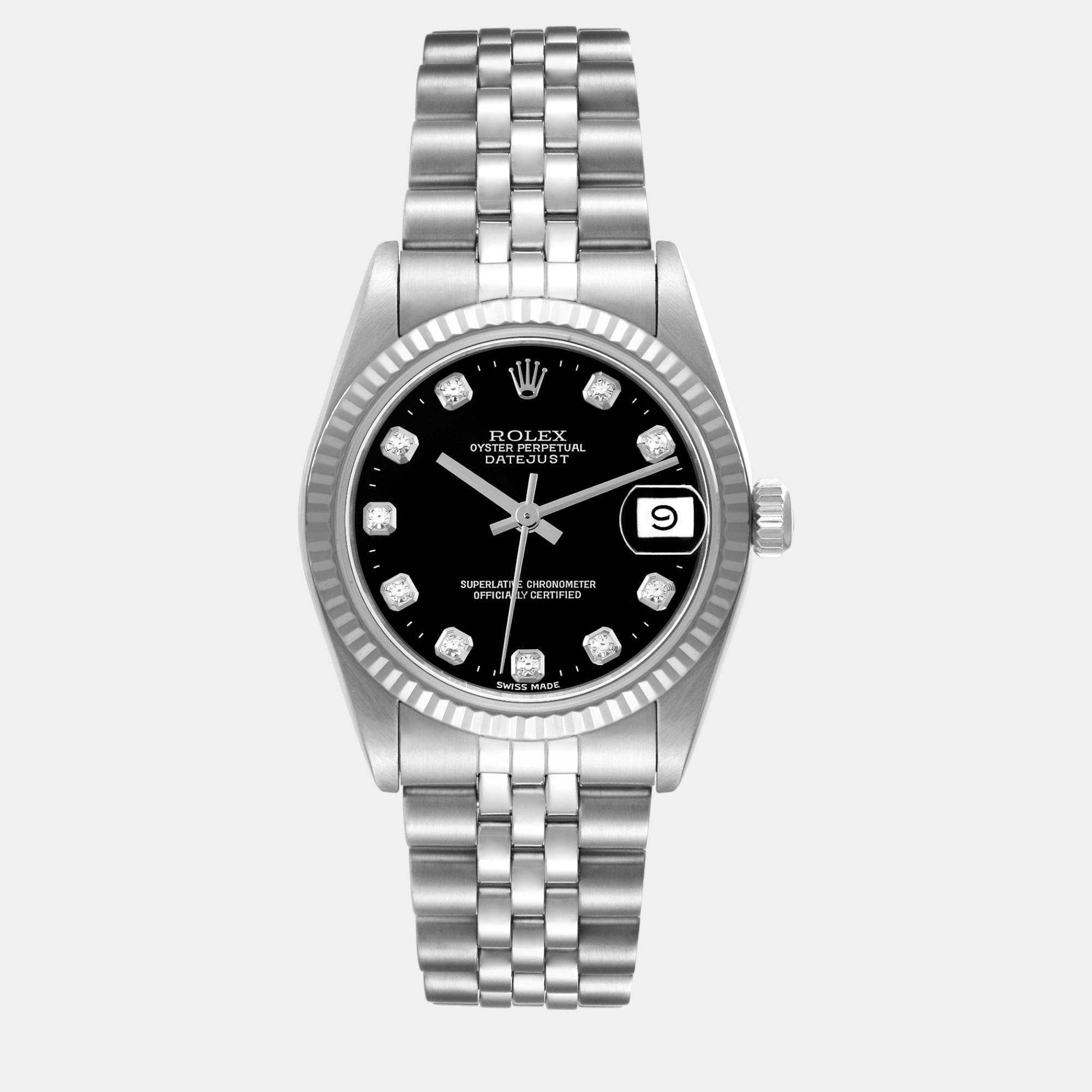 

Rolex Datejust Midsize Steel White Gold Diamond Dial Ladies Watch 68274, Black