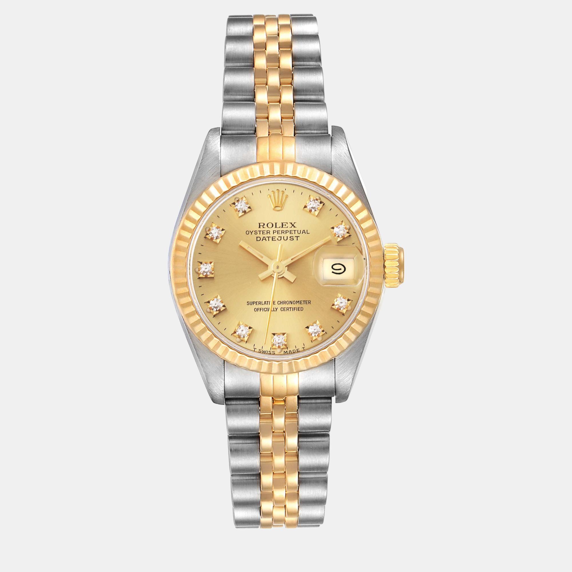 Pre-owned Rolex Datejust Diamond Dial Steel Yellow Gold Ladies Watch 69173