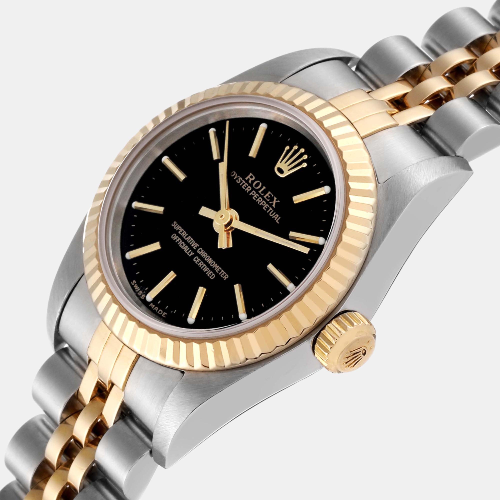 

Rolex Oyster Perpetual Black Dial Steel Yellow Gold Ladies Watch 76193