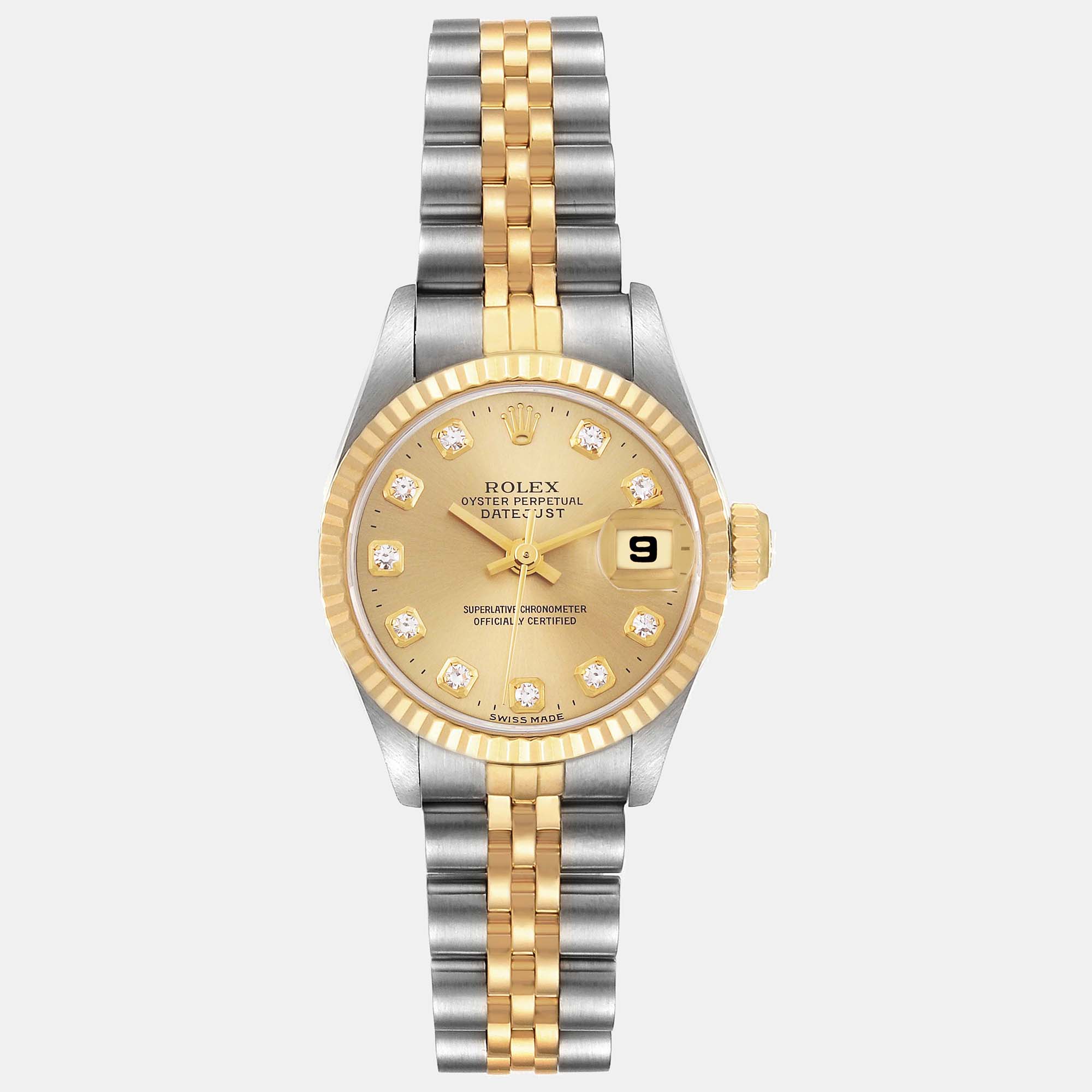 

Rolex Datejust Diamond Dial Steel Yellow Gold Ladies Watch 69173