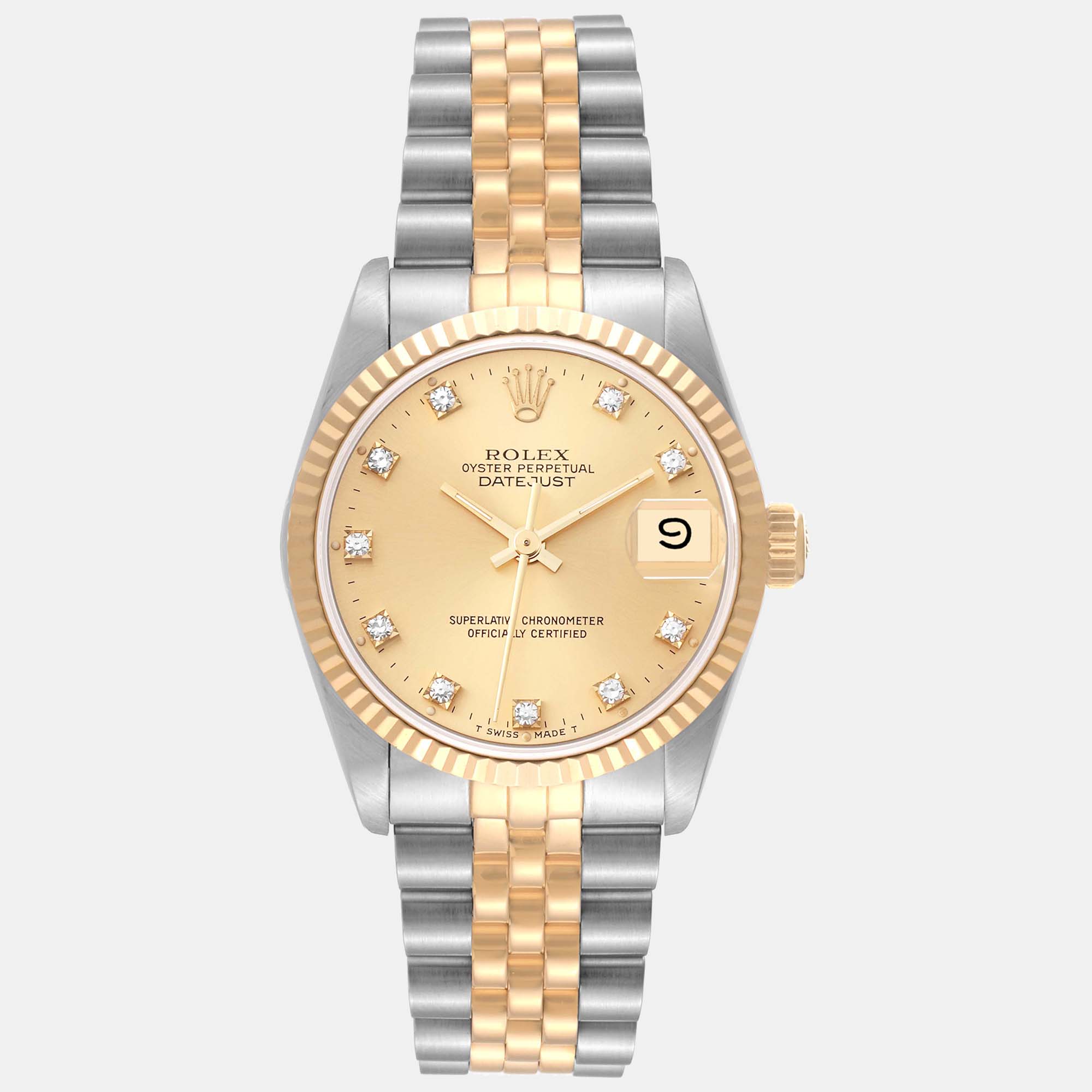 

Rolex Datejust Midsize Diamond Dial Steel Yellow Gold Ladies Watch 68273