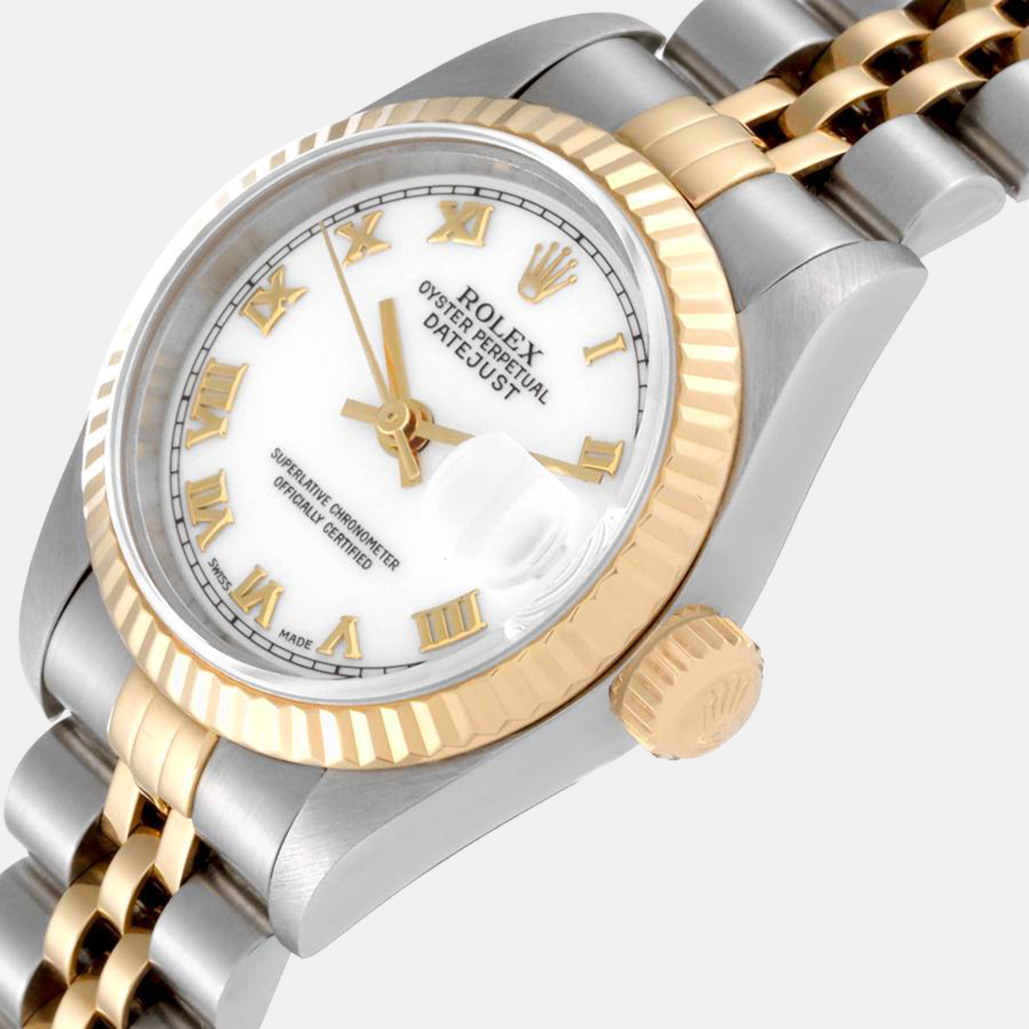 

Rolex Datejust White Roman Dial Steel Yellow Gold Ladies Watch 69173 26 mm