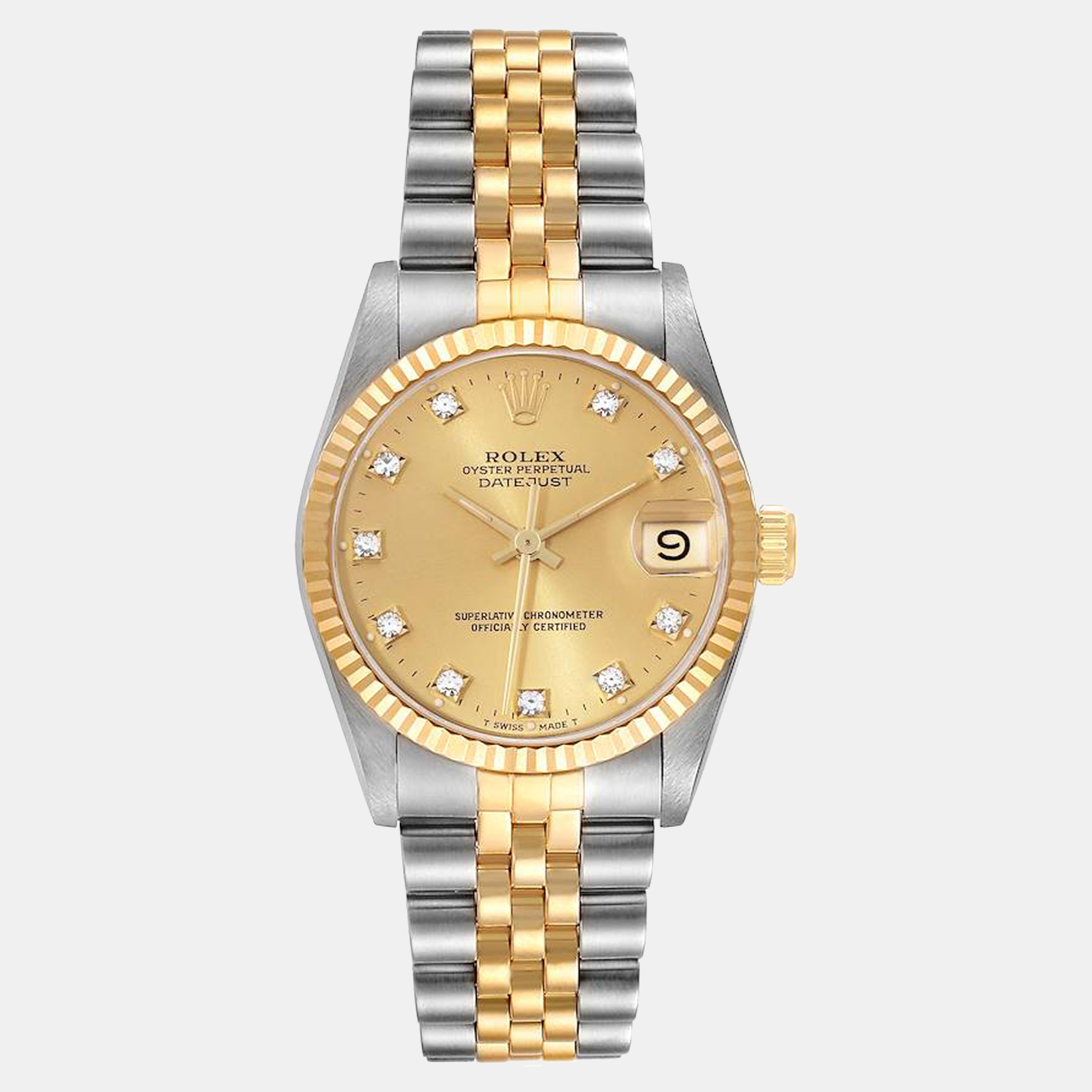 

Rolex Datejust Midsize Diamond Dial Steel Yellow Gold Ladies Watch 68273 31 mm