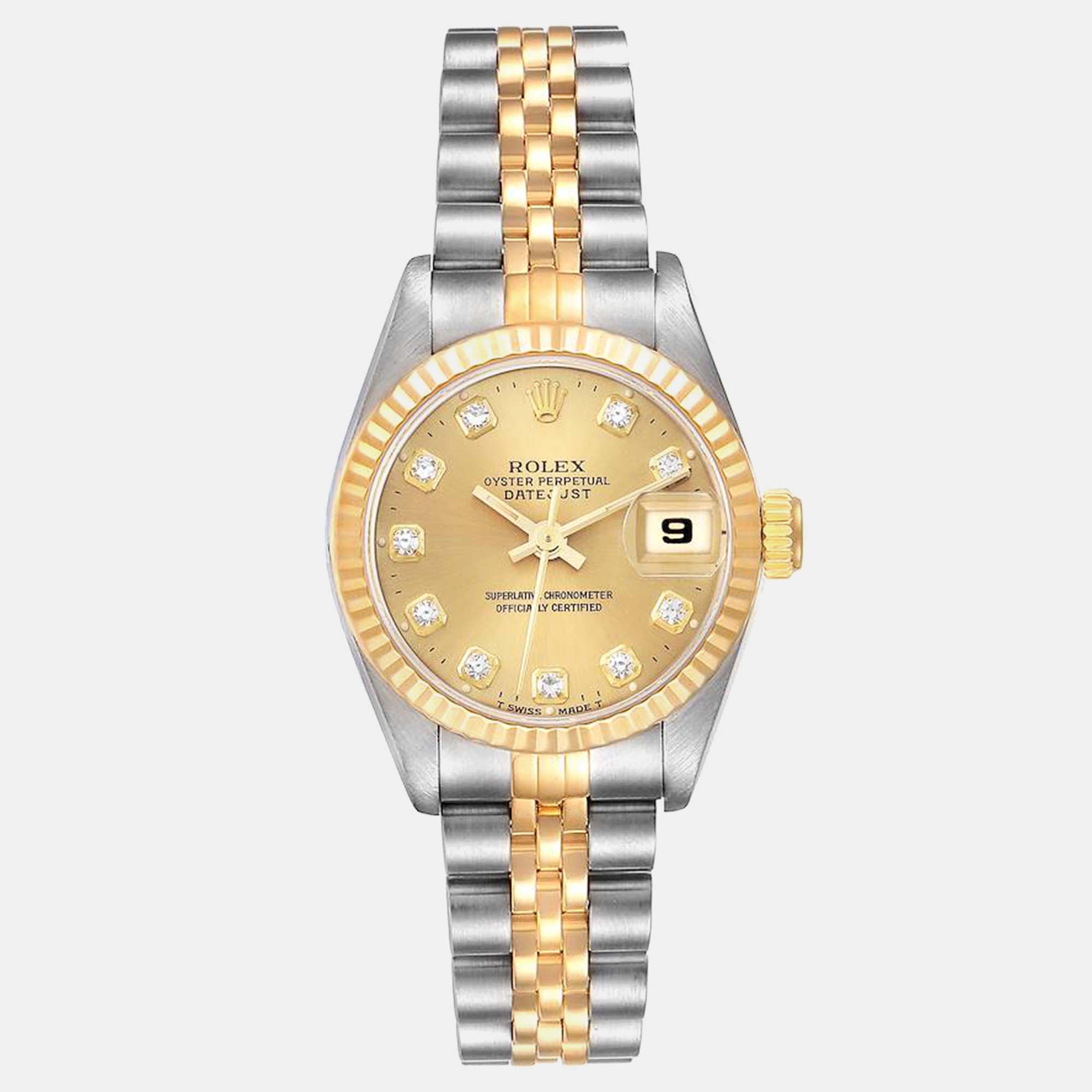 

Rolex Datejust Diamond Dial Steel Yellow Gold Ladies Watch 69173