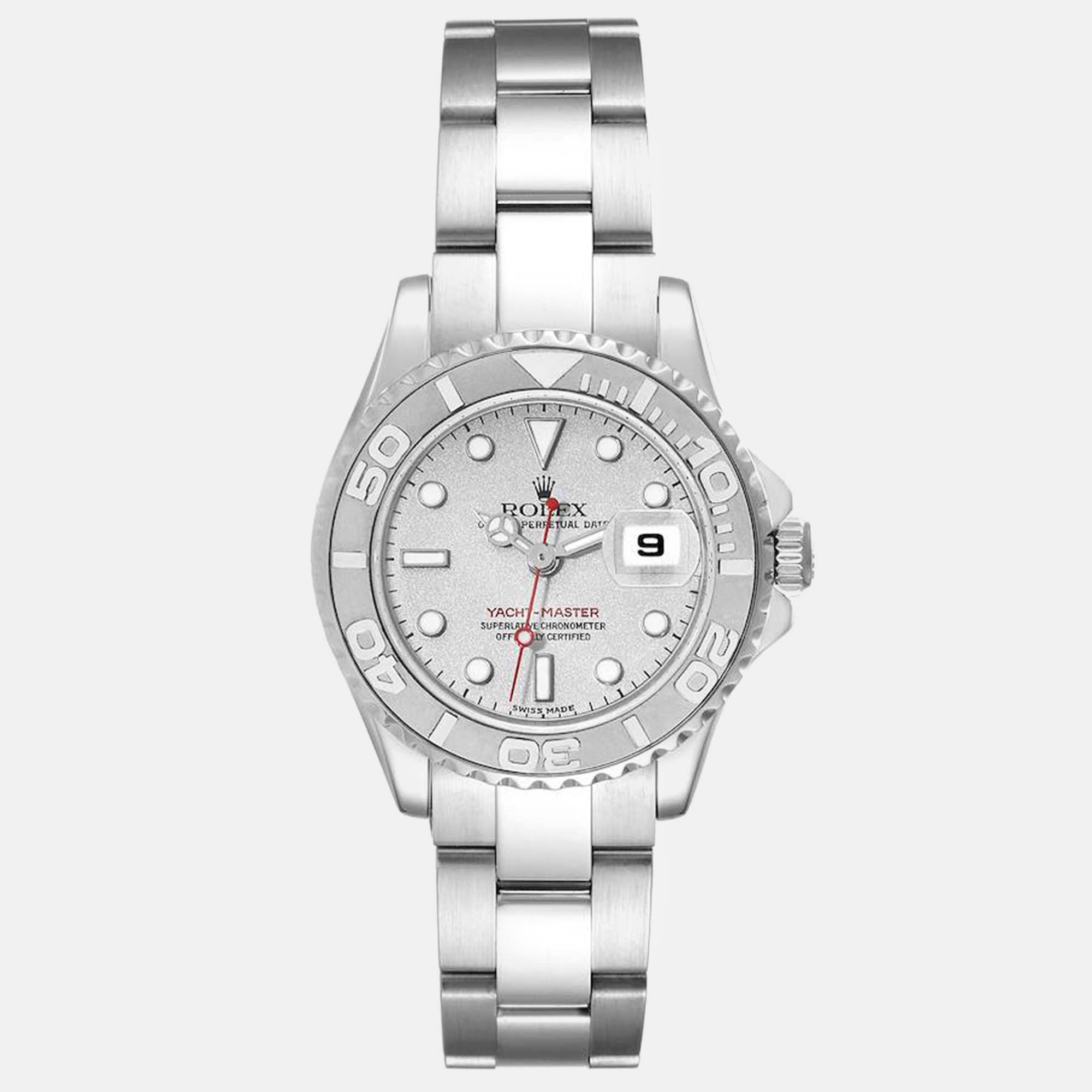 

Rolex Yachtmaster 29 Steel Platinum Dial Bezel Ladies Watch 169622, Silver
