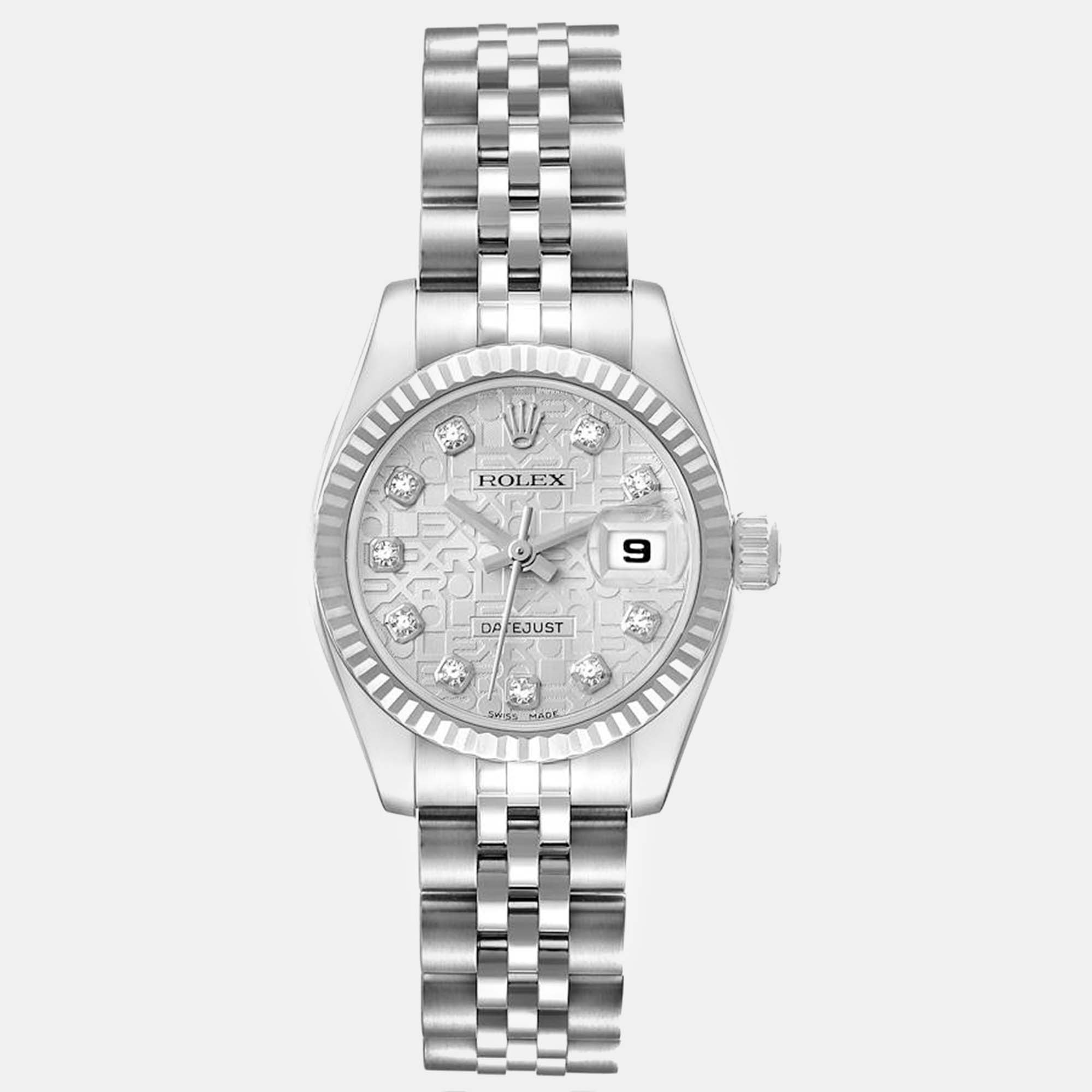 

Rolex Datejust Steel White Gold Diamond Dial Ladies Watch 179174, Silver