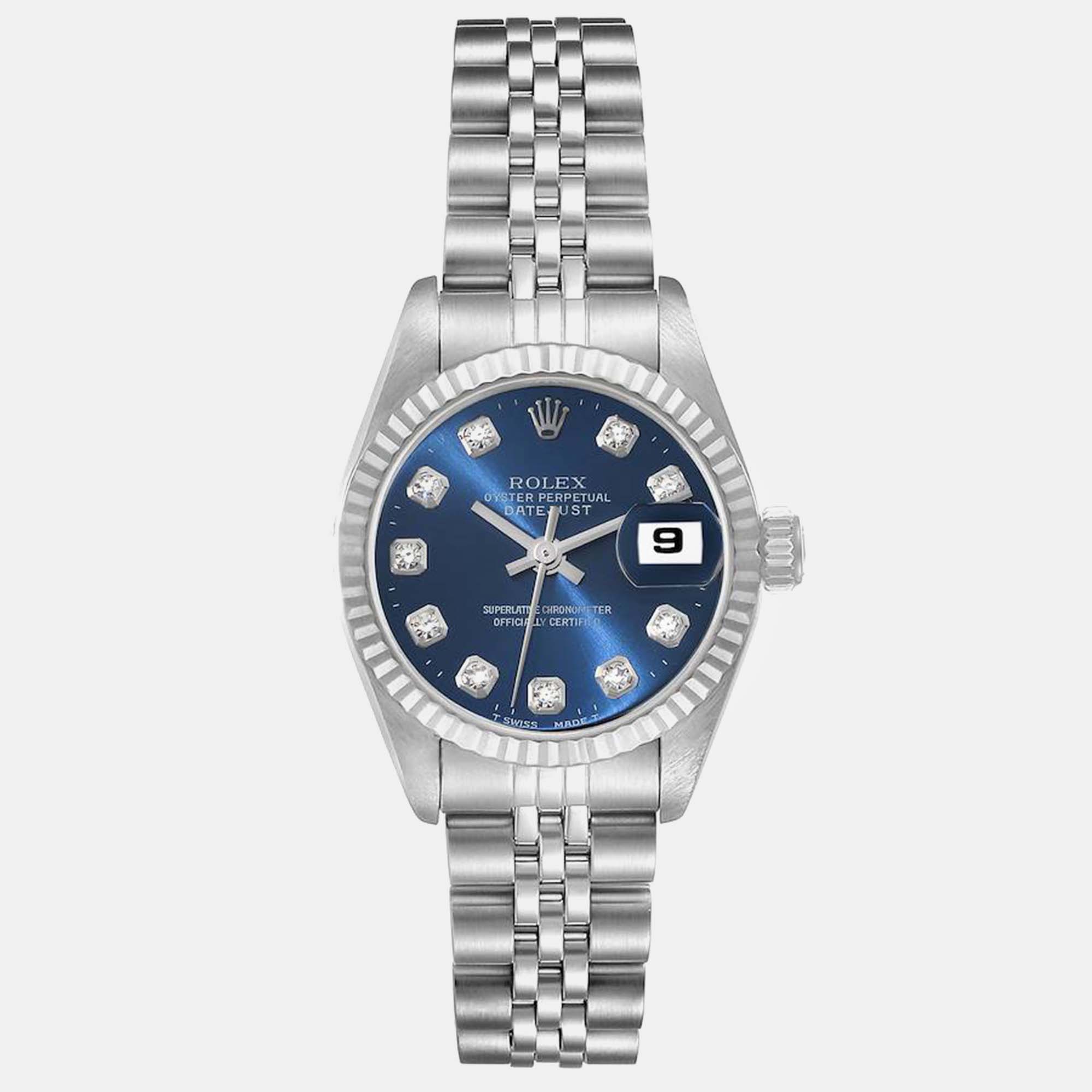 

Rolex Datejust Steel White Gold Blue Diamond Dial Ladies Watch 69174