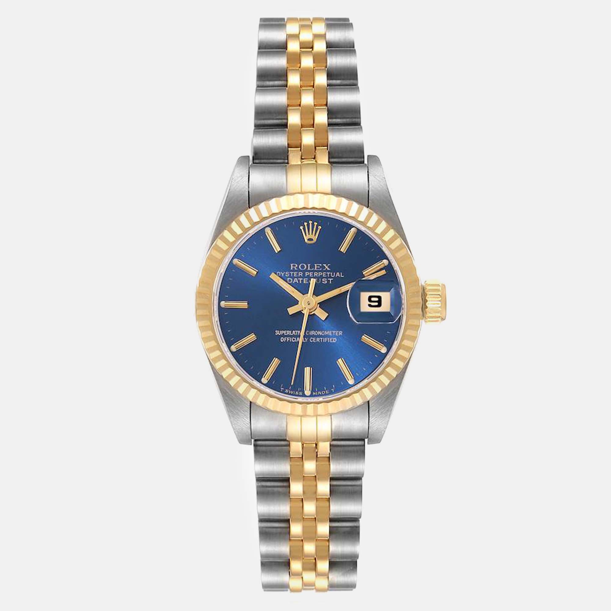 Pre-owned Rolex Datejust Blue Dial Steel Yellow Gold Ladies Watch 69173 26 Mm