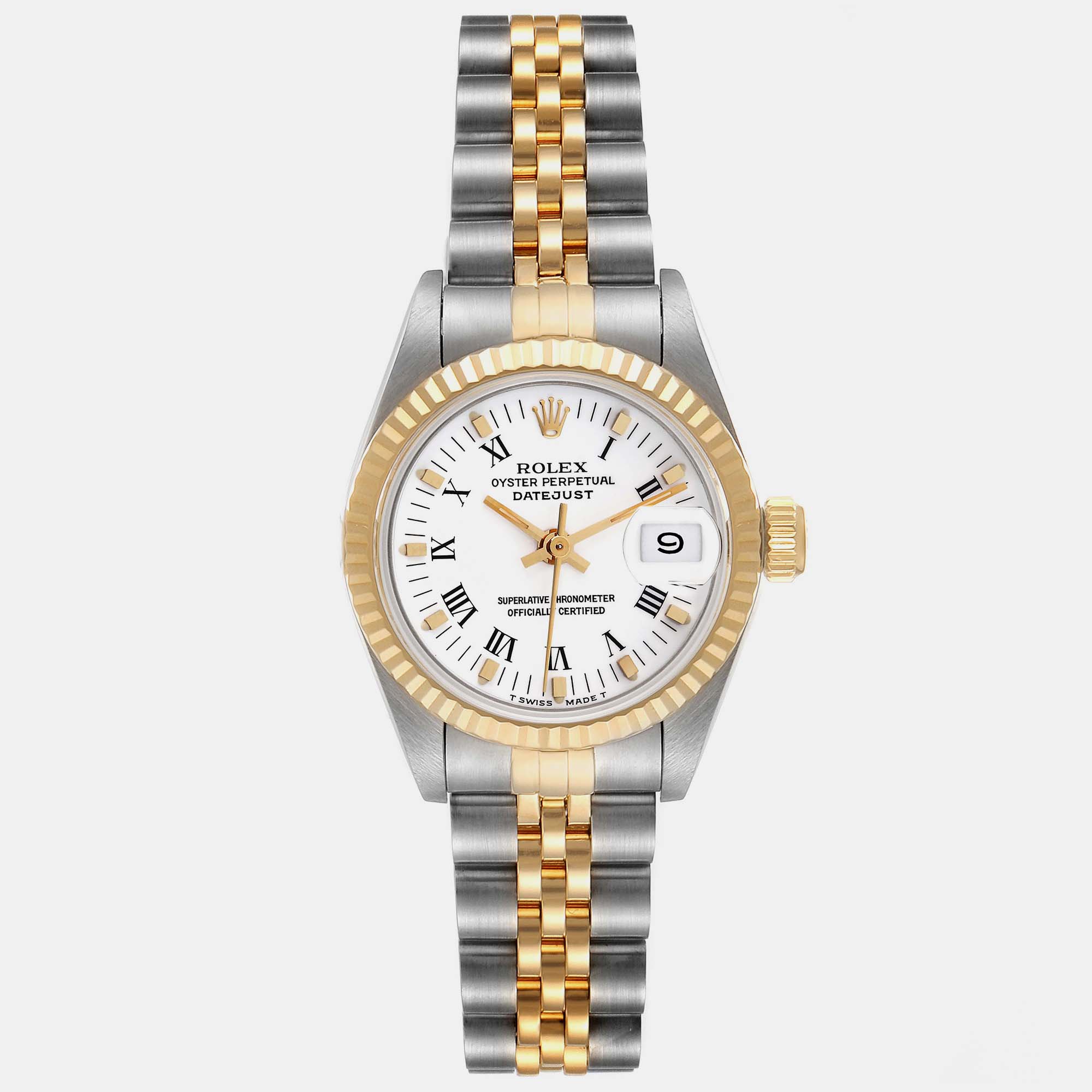 

Rolex Datejust White Roman Dial Steel Yellow Gold Ladies