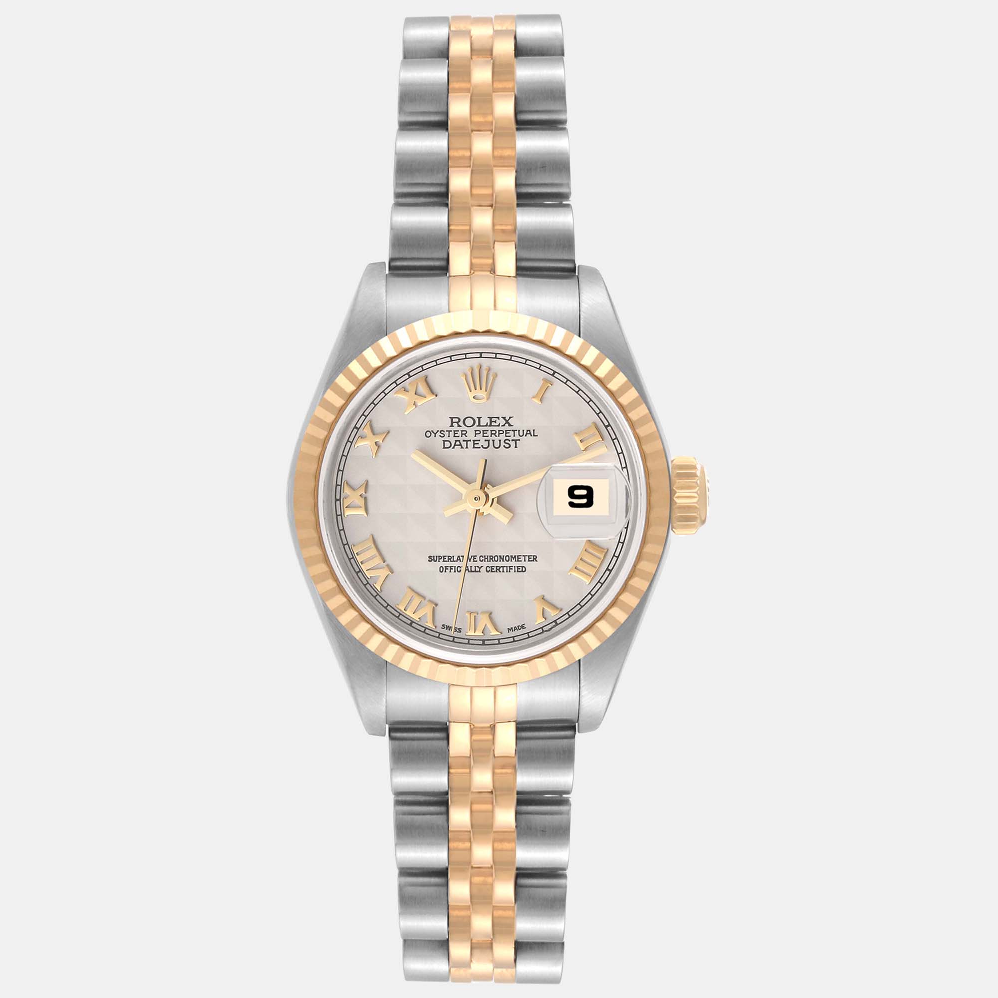 

Rolex Datejust Steel Yellow Gold Ivory Pyramid Dial Ladies Watch, Beige