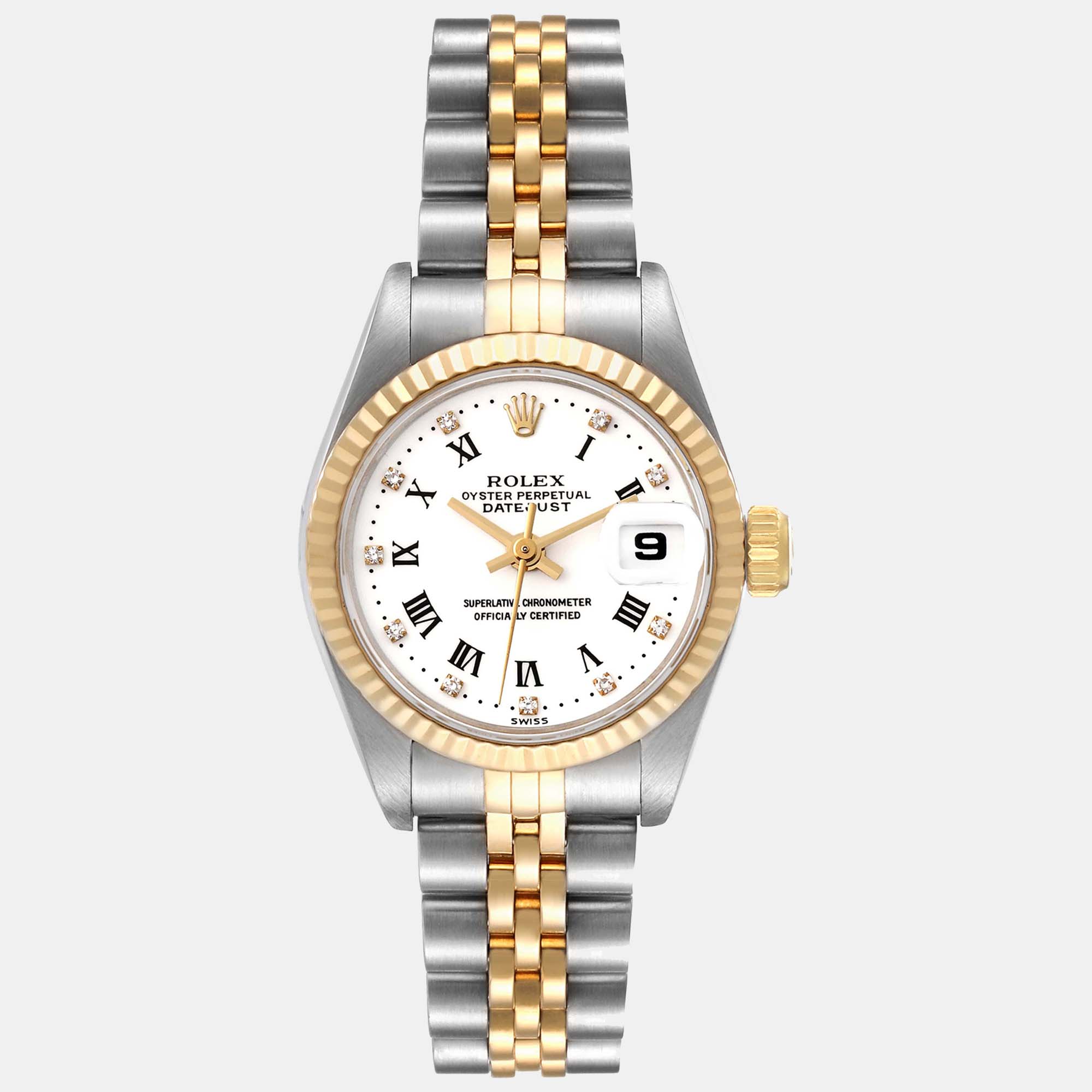 

Rolex Datejust Steel Yellow Gold Diamond Dial Ladies Watch, White