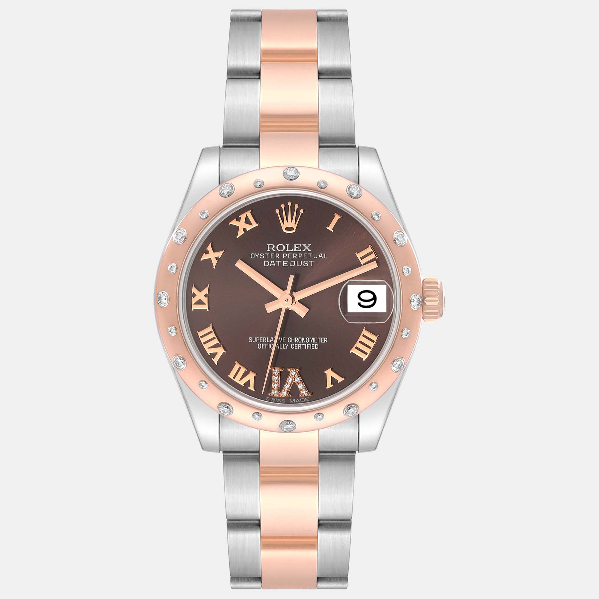 

Rolex Datejust Midsize Steel Rose Gold Diamond Ladies Watch, Brown