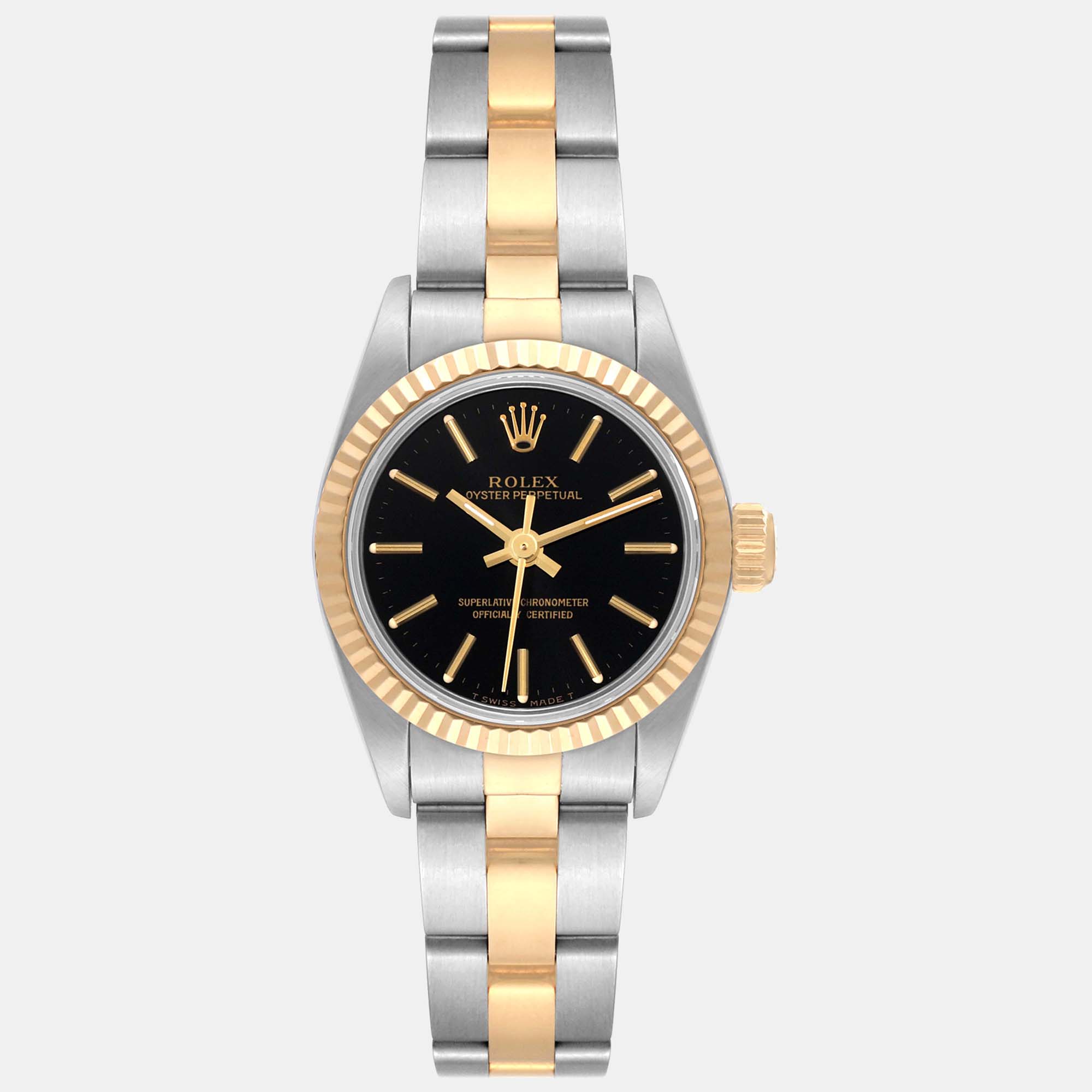 

Rolex Oyster Perpetual Steel Yellow Gold Black Dial Ladies Watch