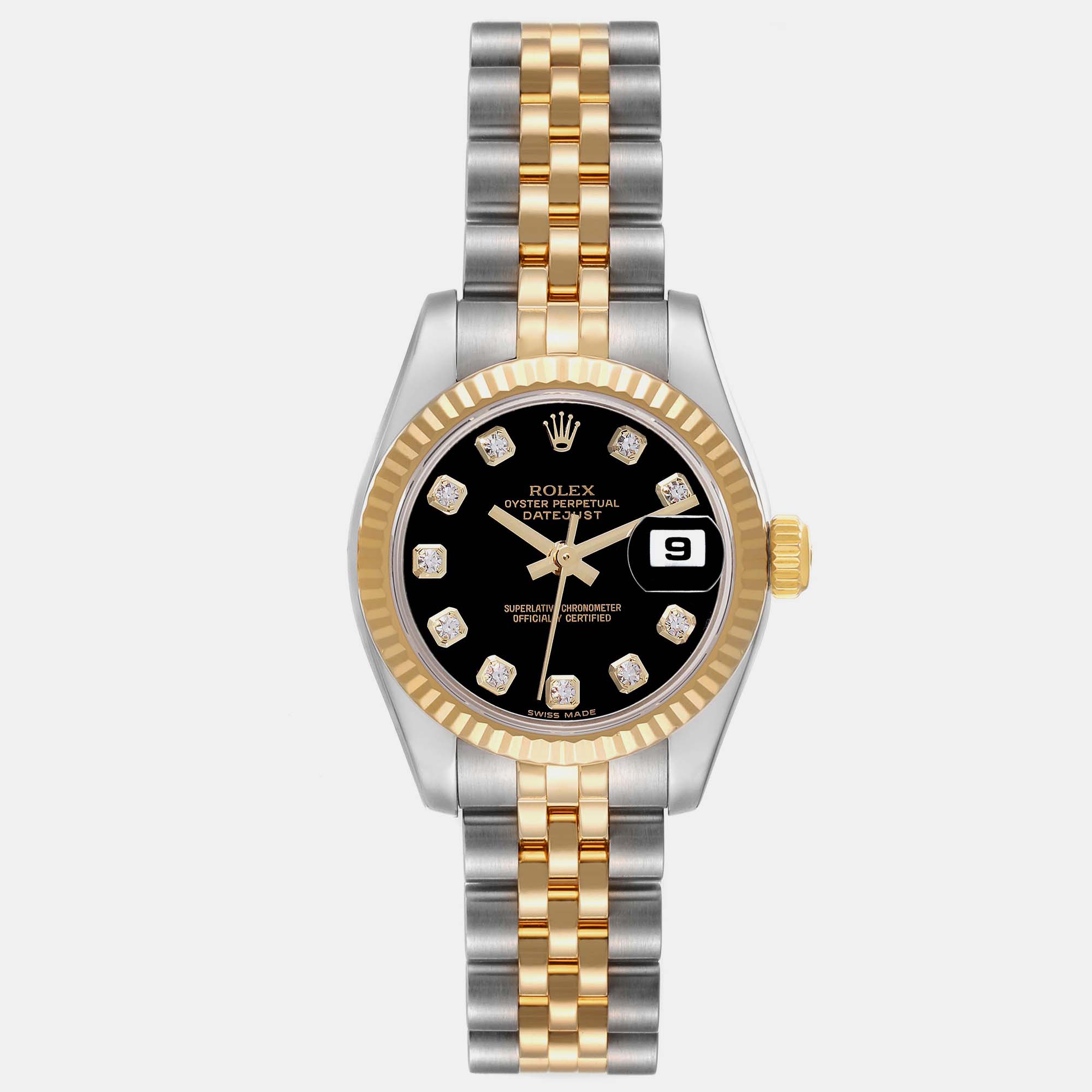 

Rolex Datejust Diamond Dial Steel Yellow Gold Ladies Watch, Black