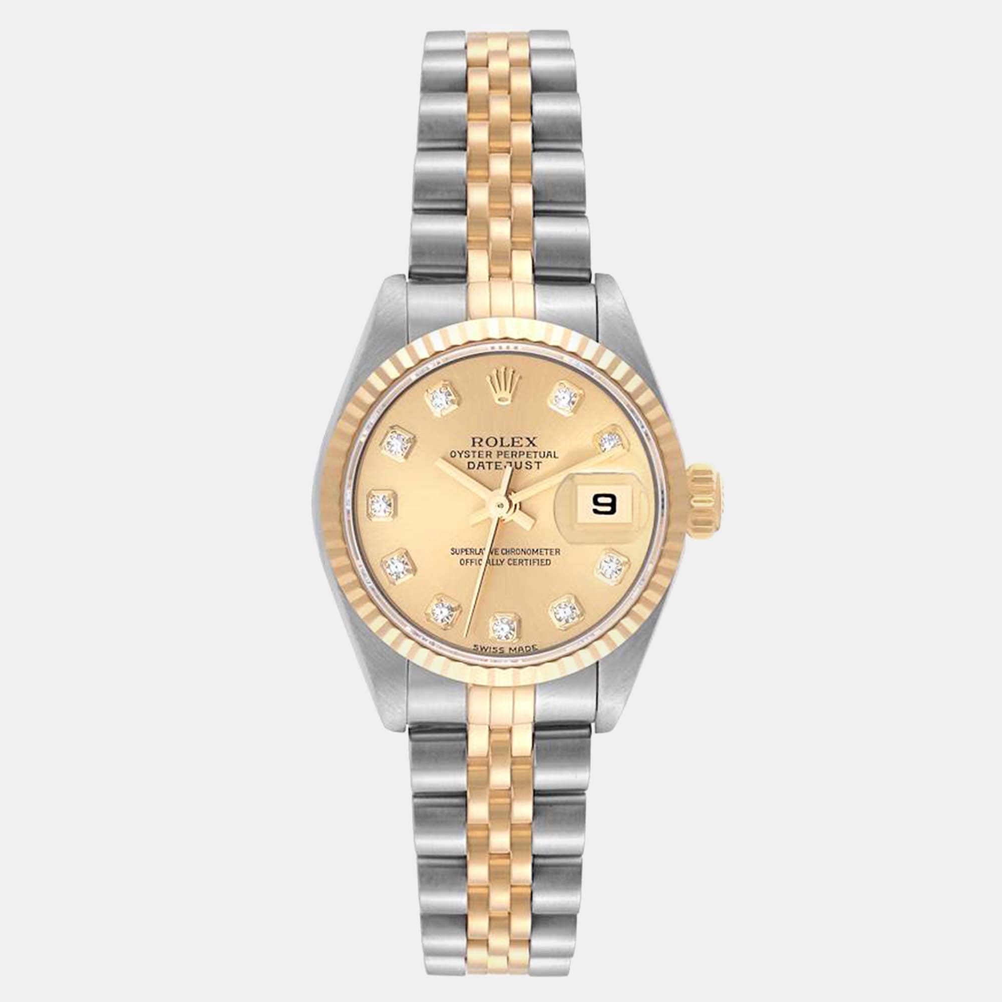 

Rolex Datejust Steel Yellow Gold Champagne Diamond Dial Ladies Watch