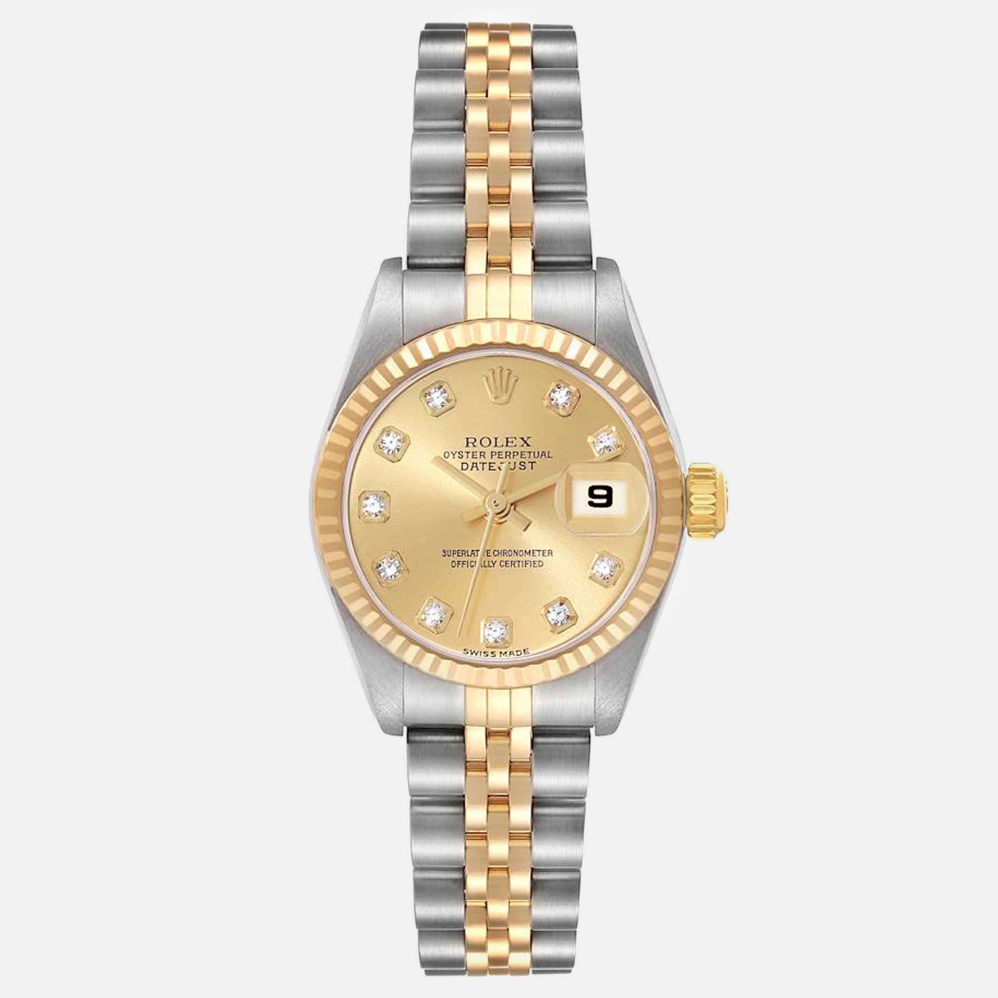 

Rolex Datejust Steel Yellow Gold Champagne Diamond Dial Ladies Watch