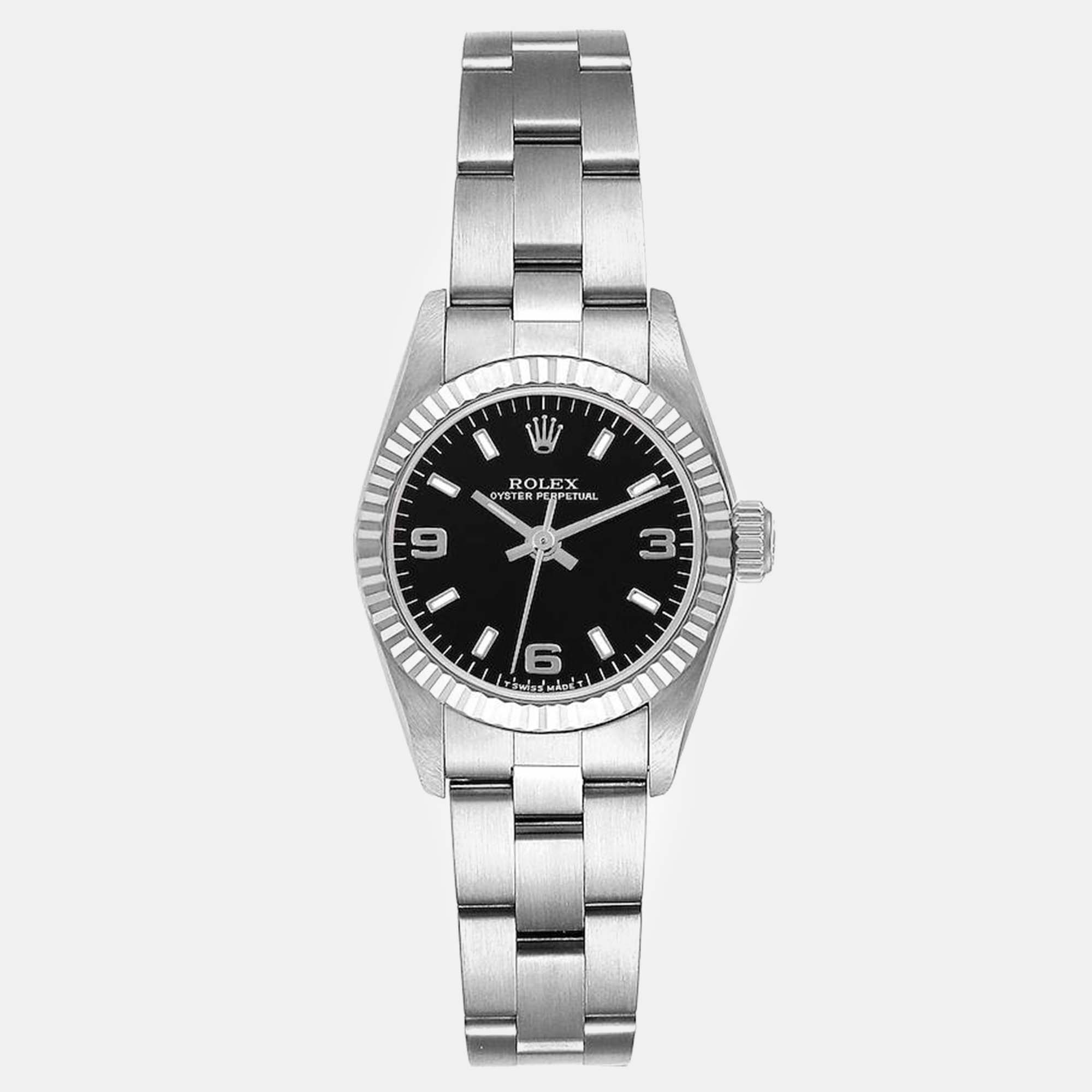 

Rolex Oyster Perpetual Black Dial Steel White Gold Ladies Watch