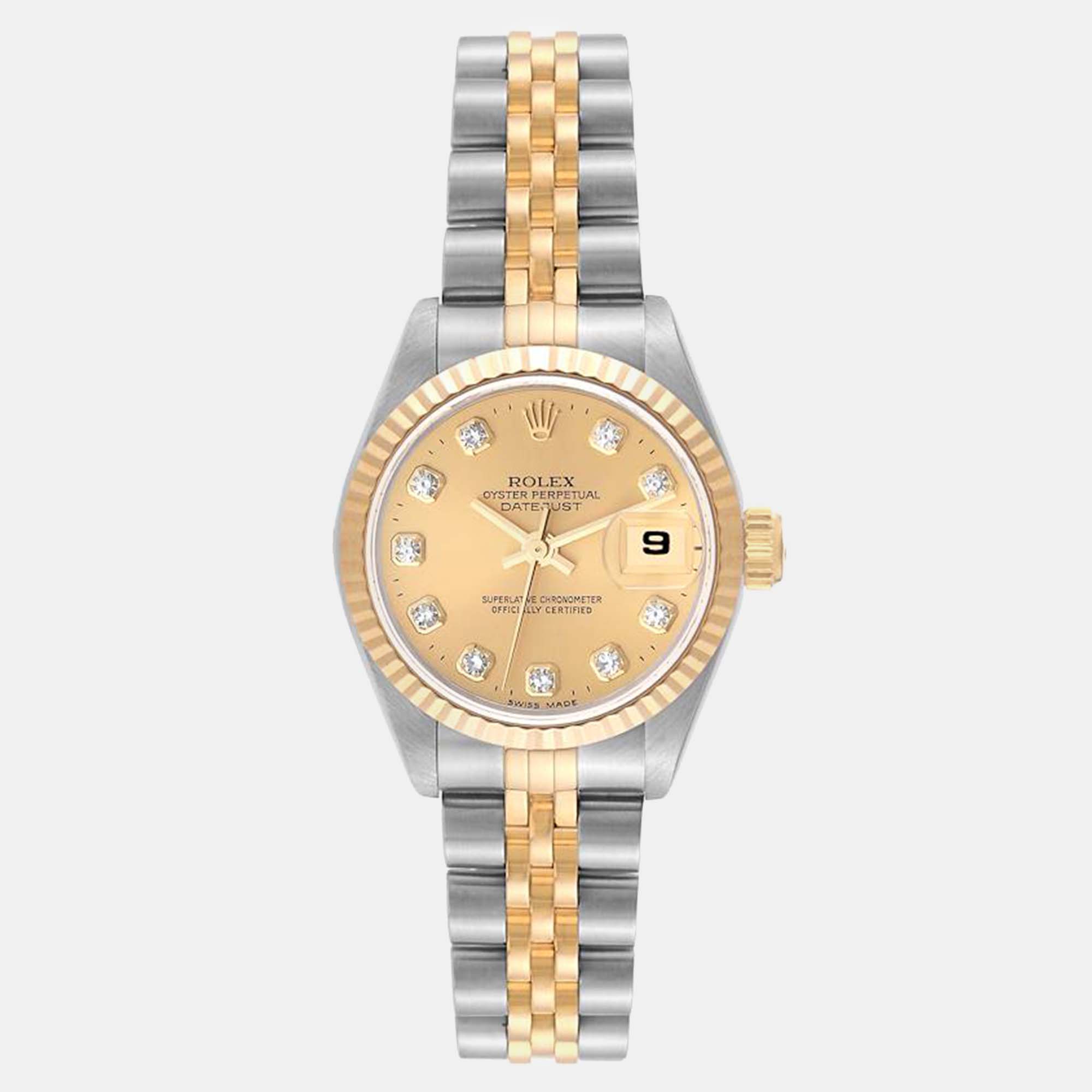 Pre-owned Rolex Datejust Diamond Dial Steel Yellow Gold Ladies Watch 26 Mm