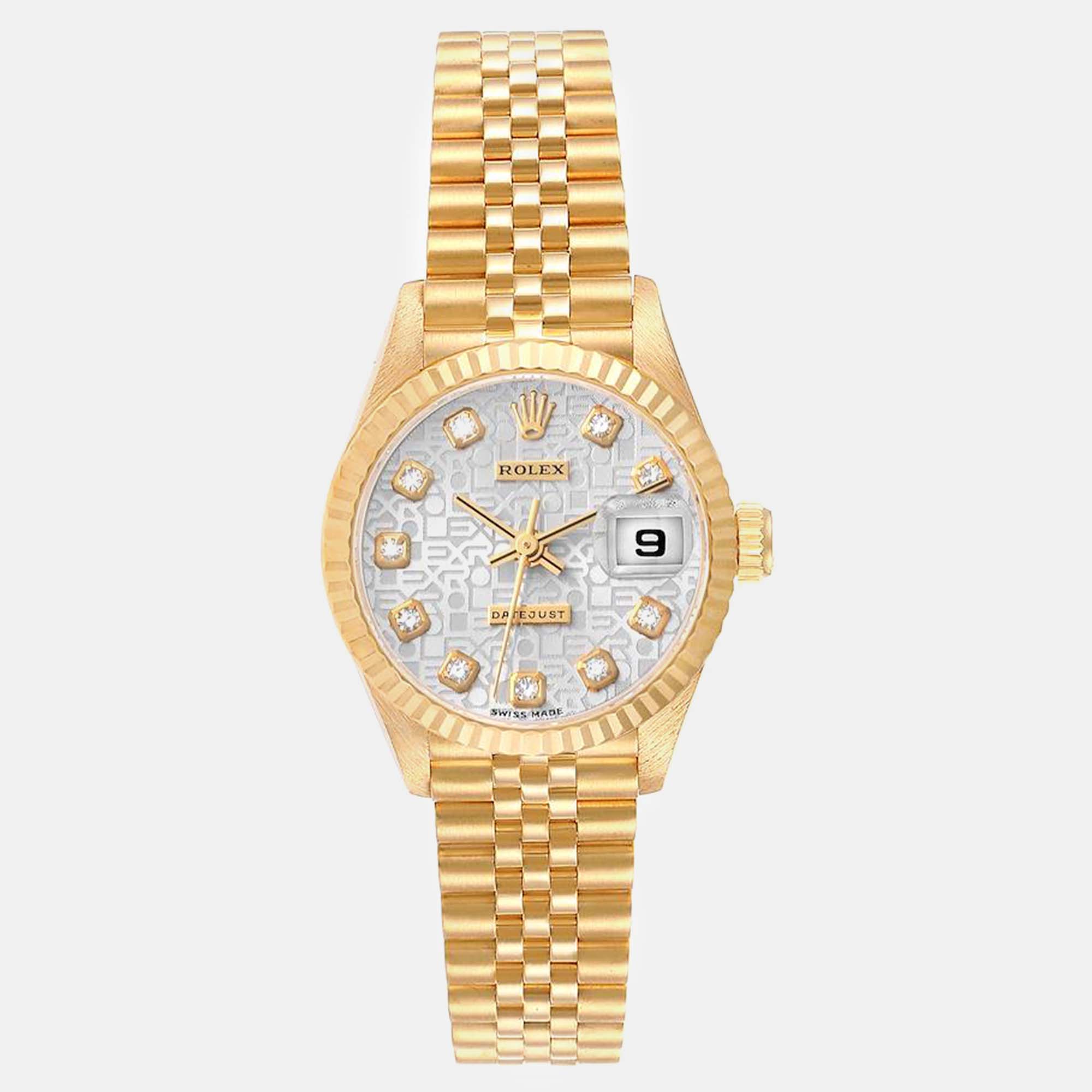

Rolex President Datejust Silver Diamond Dial Yellow Gold Ladies Watch