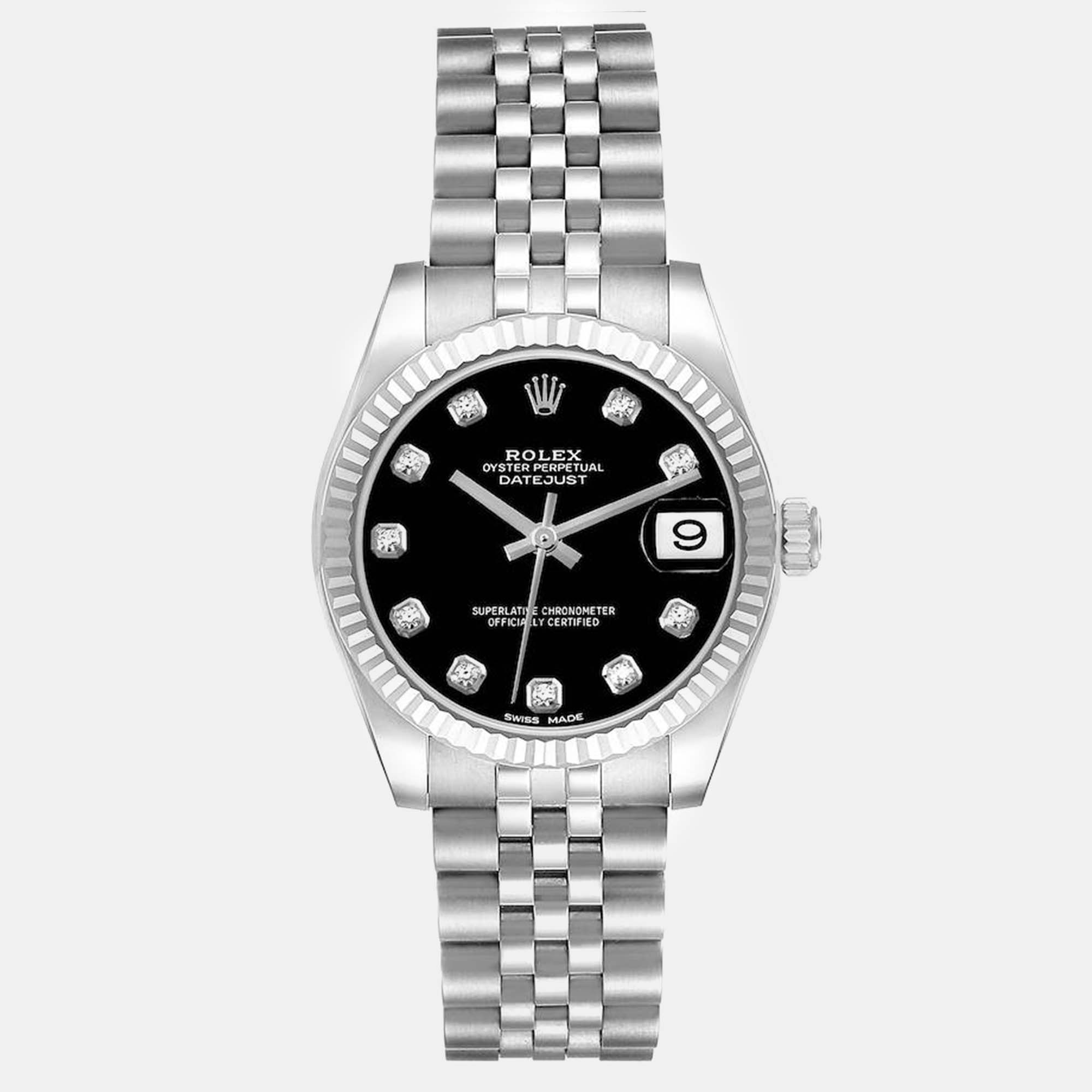 

Rolex Datejust Midsize Steel White Gold Diamond Dial Ladies Watch, Black