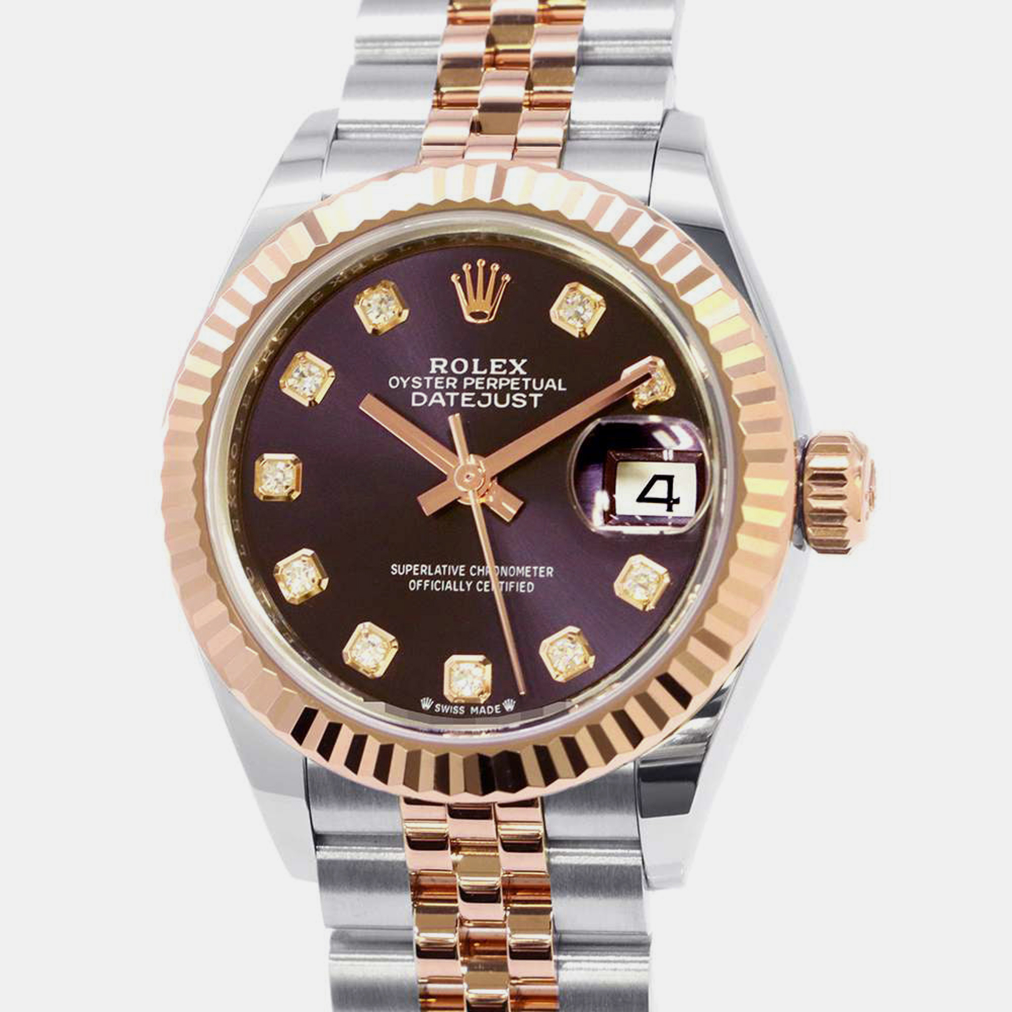 

Rolex Purple 18k Rose Gold Stainless Steel Diamond Datejust 279171 Automatic Women's Wristwatch 28 mm