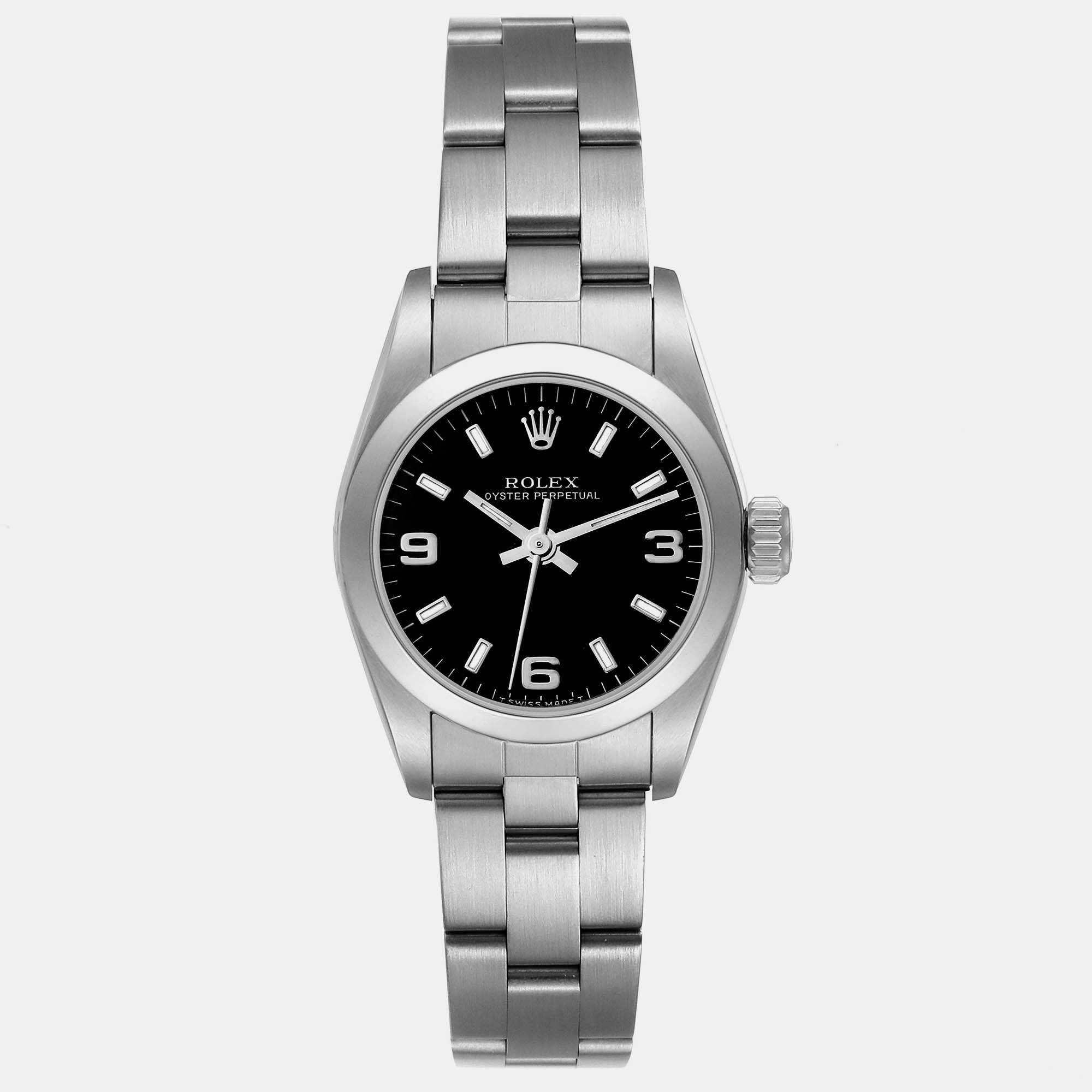 Pre-owned Rolex Oyster Perpetual Steel Black Dial Ladies Watch 24 Mm
