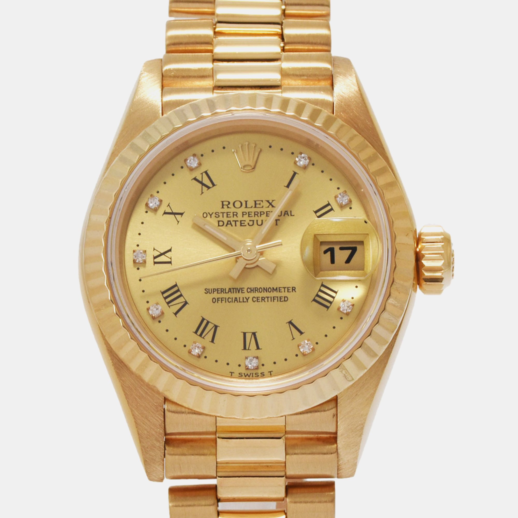 

Rolex Champagne 18k Yellow Gold Datejust 69178 Automatic Women's Wristwatch 26 mm