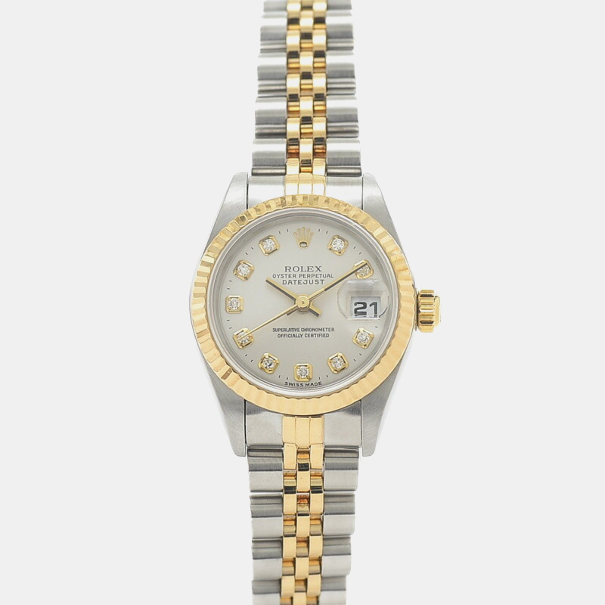 

Rolex Silver Diamond 18k Yellow Gold Stainless Steel Datejust 69173 Automatic Women's Wristwatch 26 mm