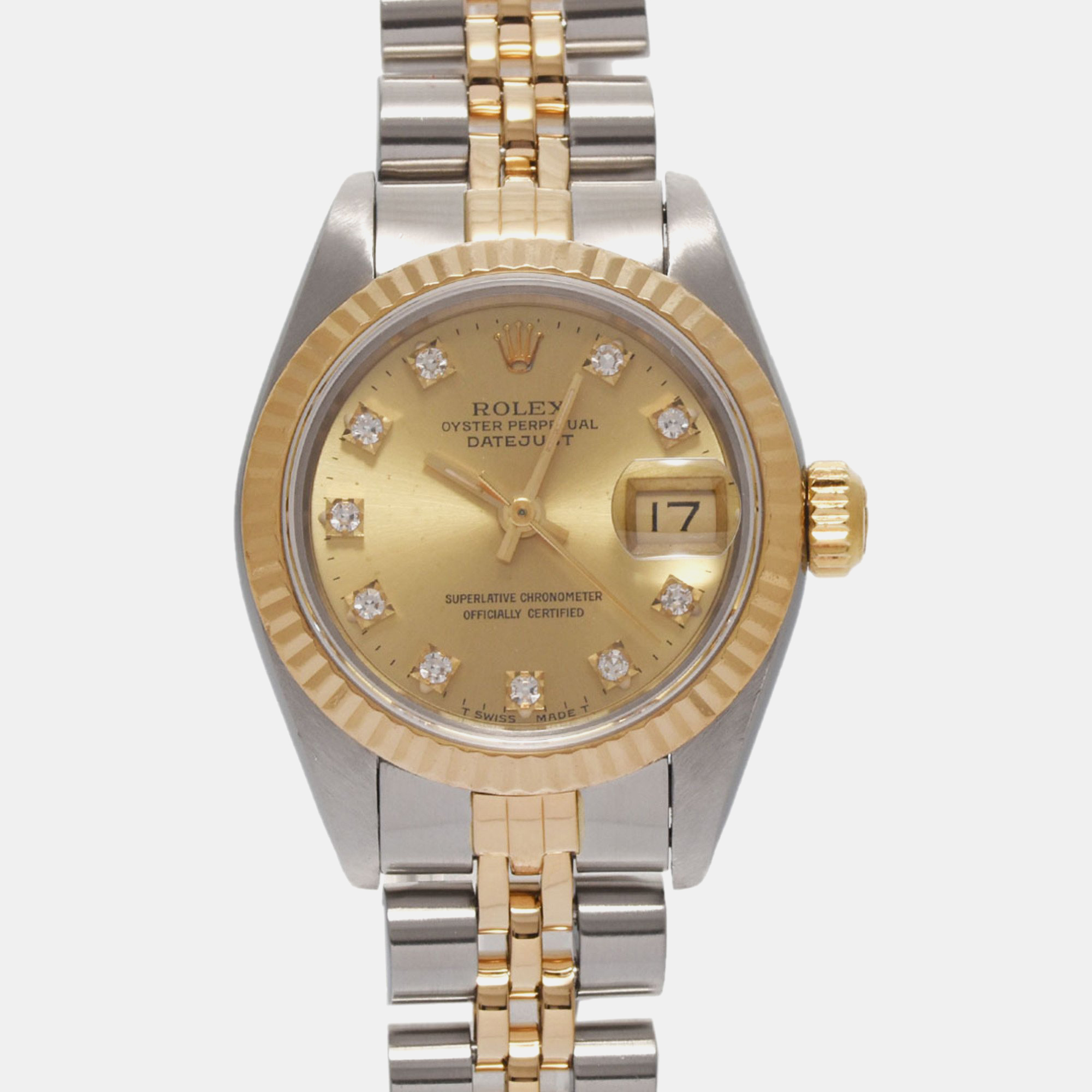 

Rolex Champagne 18k Yellow Gold Stainless Steel Diamond Datejust 69173 Automatic Women's Wristwatch 26 mm