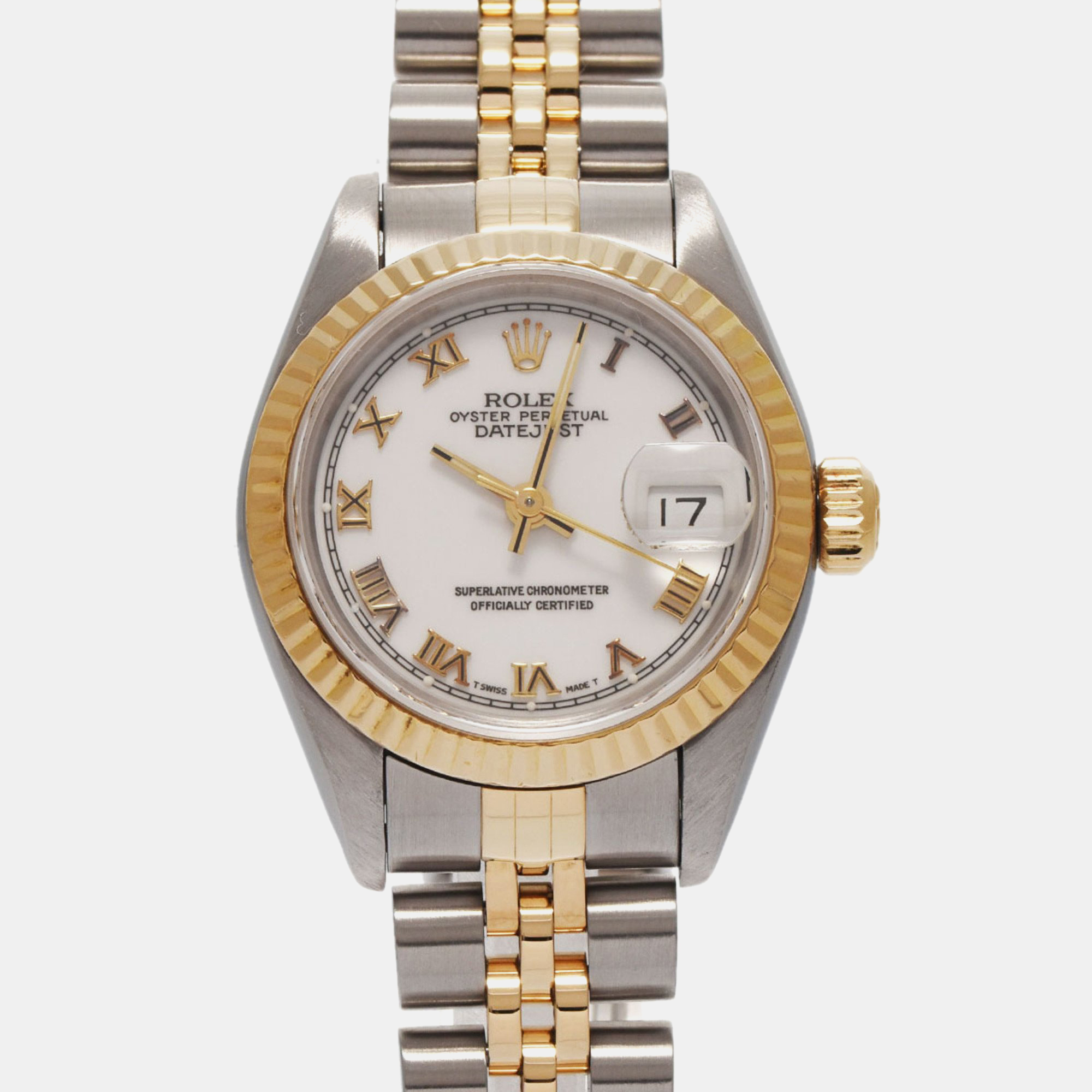 

Rolex White 18k Yellow Gold Stainless Steel Datejust 69173 Automatic Women's Wristwatch 26 mm