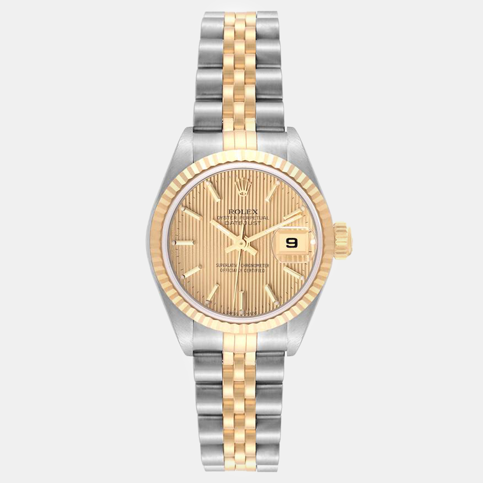Pre-owned Rolex Datejust Steel Yellow Gold Tapestry Dial Ladies Watch 26 Mm