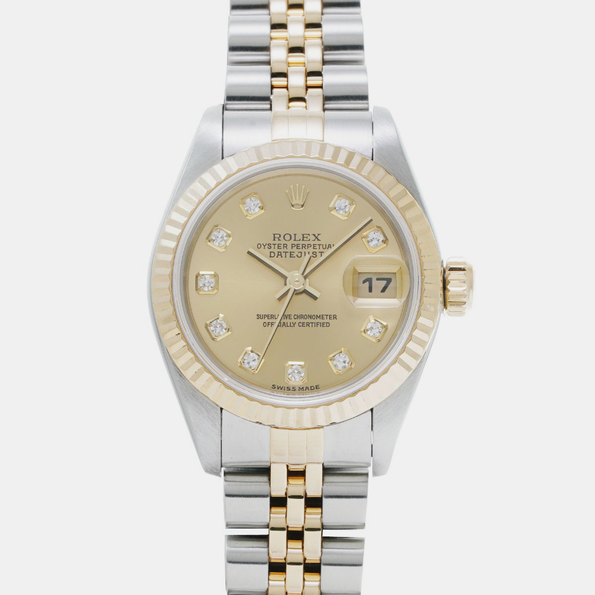 Pre-owned Rolex Champagne 18k Yellow Gold And Diamond Datejust 79173g Women's Wristwatch 26mm