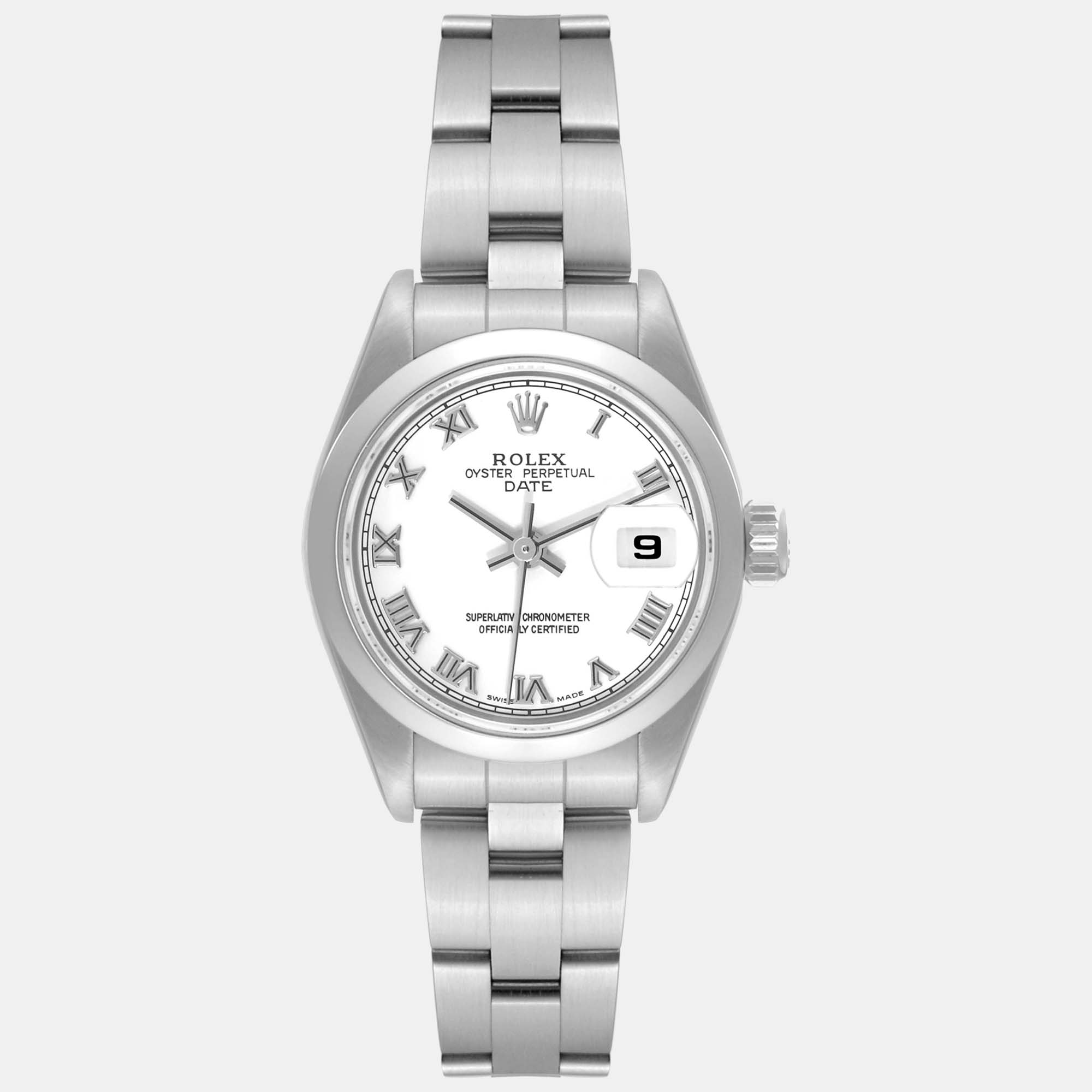 

Rolex Date White Roman Dial Domed Bezel Steel Ladies Watch 26 mm