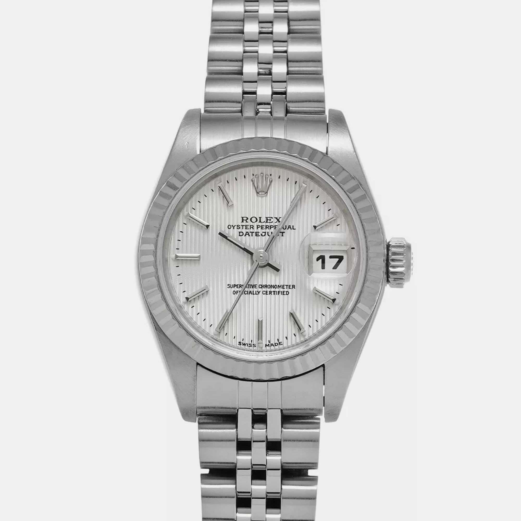 

Rolex Silver 18k White Gold Stainless Steel Datejust 79174 Automatic Women's Wristwatch 26 mm