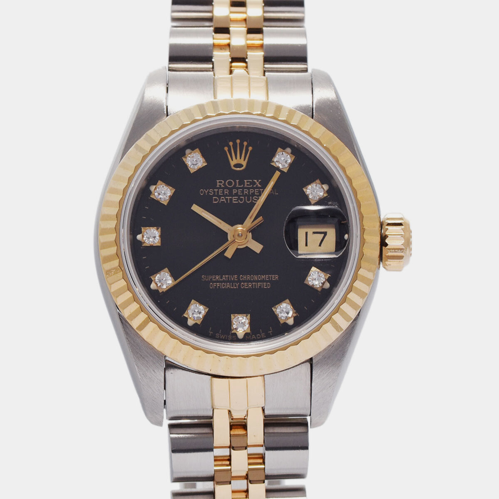 

Rolex Black 18k Yellow Gold Stainless Steel Diamond Datejust 69173 Automatic Women's Wristwatch 26 mm