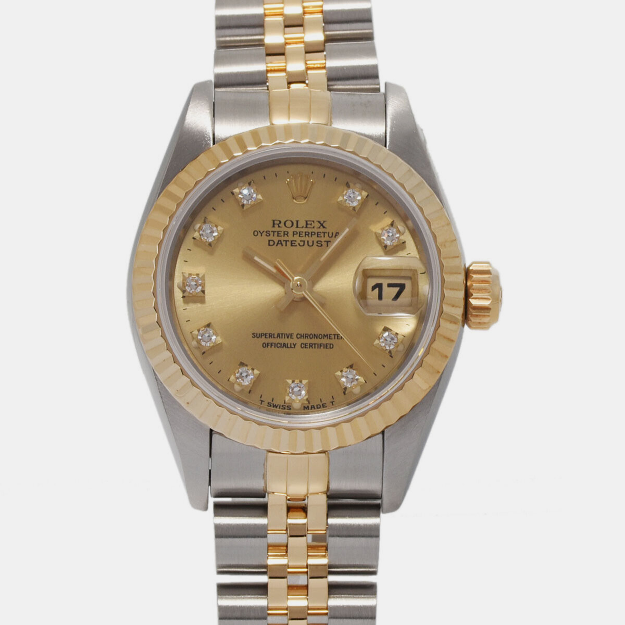 

Rolex Champagne Diamond 18k Yellow Gold Stainless Steel Datejust Automatic Women's Wristwatch 26 mm