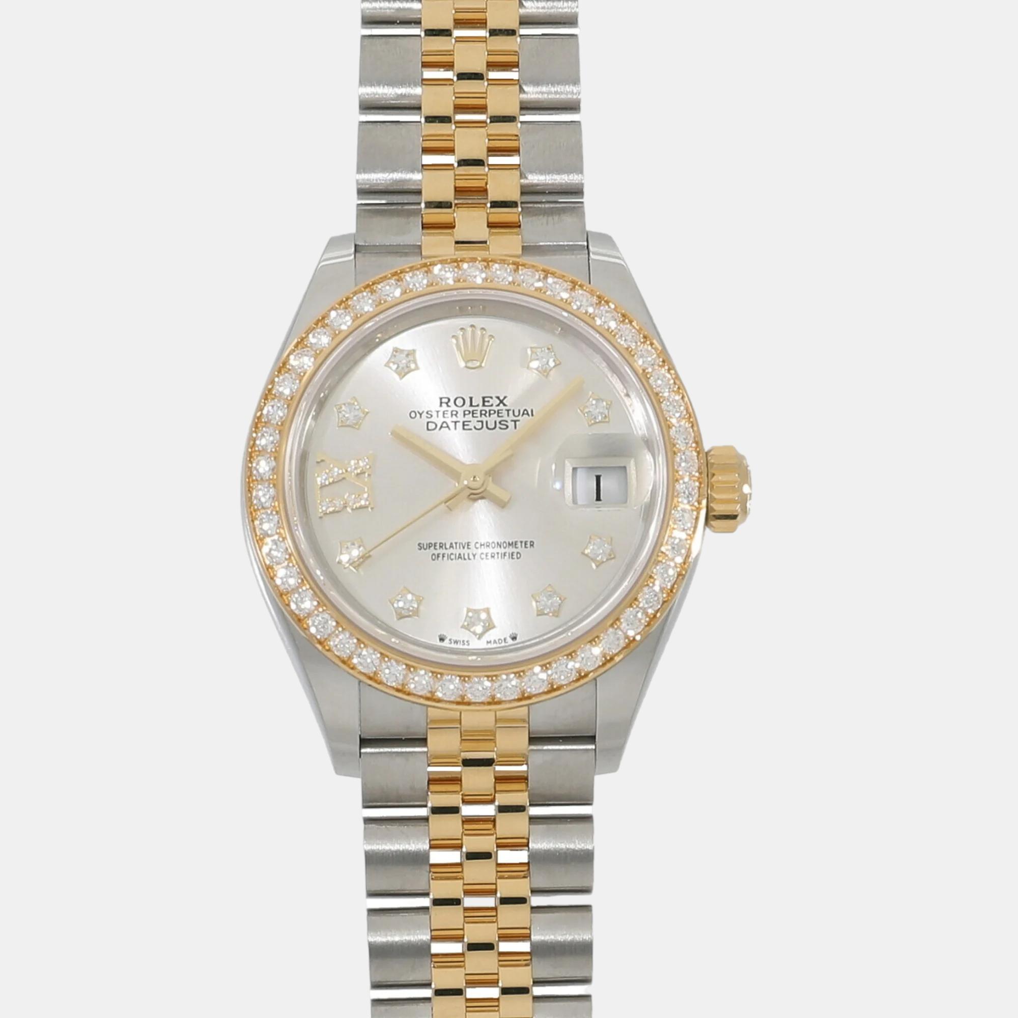 

Rolex Silver 18k Yellow Gold Stainless Steel Diamond Datejust 279383RBR Automatic Women's Wristwatch 28 mm
