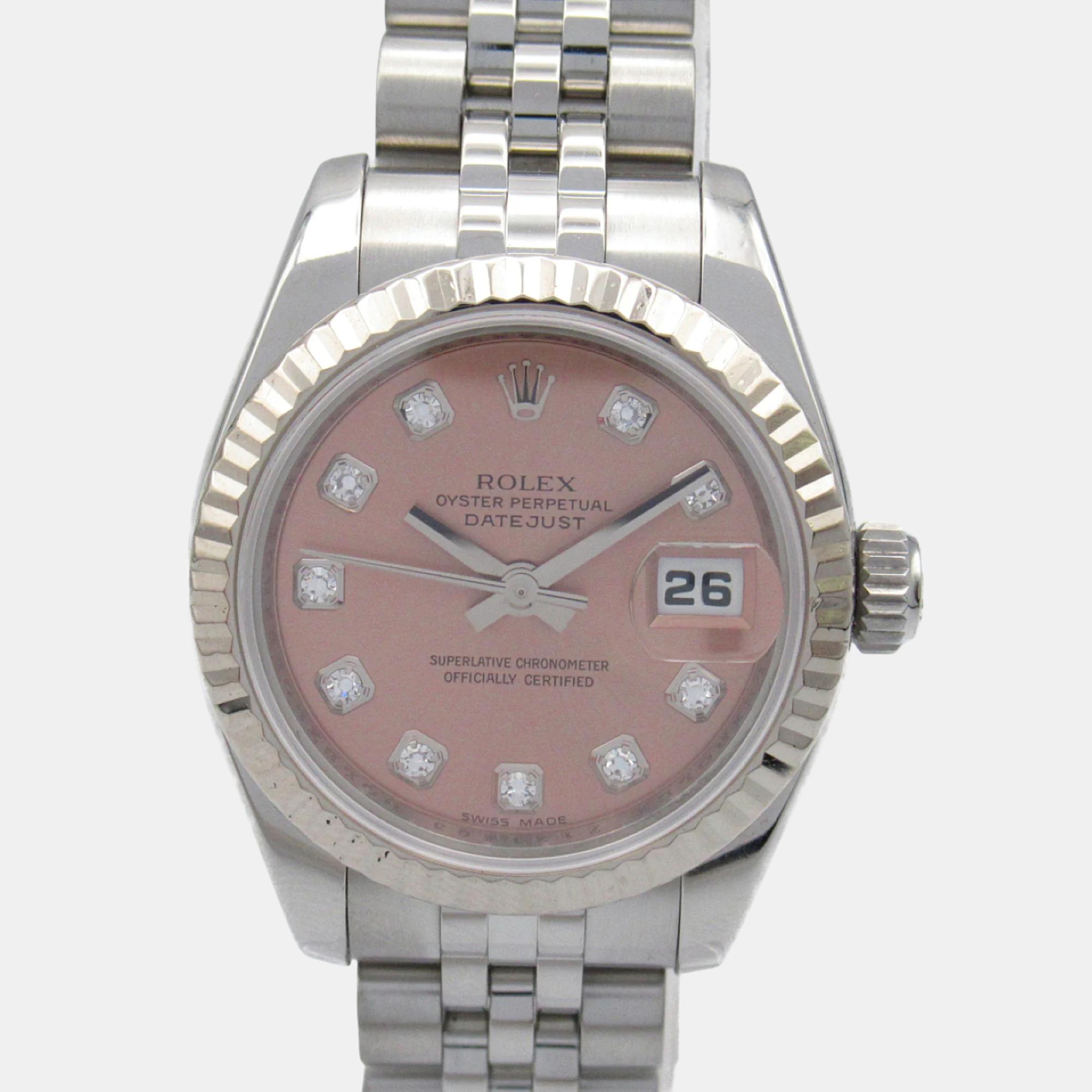 

Rolex Pink Diamond 18k White Gold Stainless Steel Datejust 179174 Automatic Women's Wristwatch 26 mm
