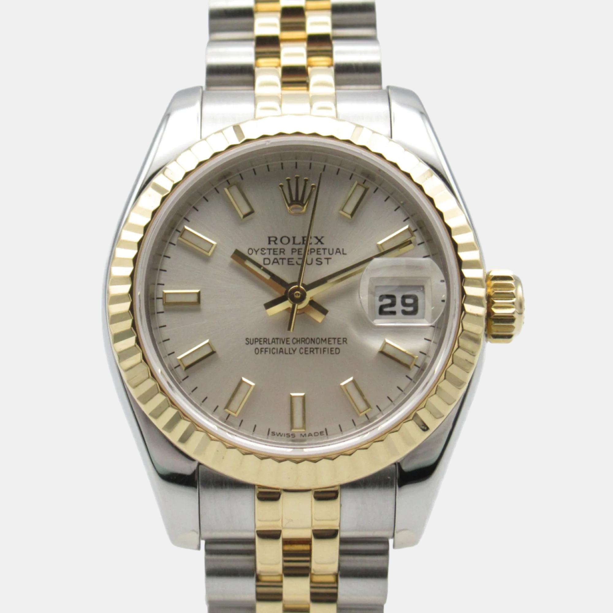 

Rolex Silver 18k Yellow Gold Stainless Steel Datejust 179173 Automatic Women's Wristwatch 26 mm