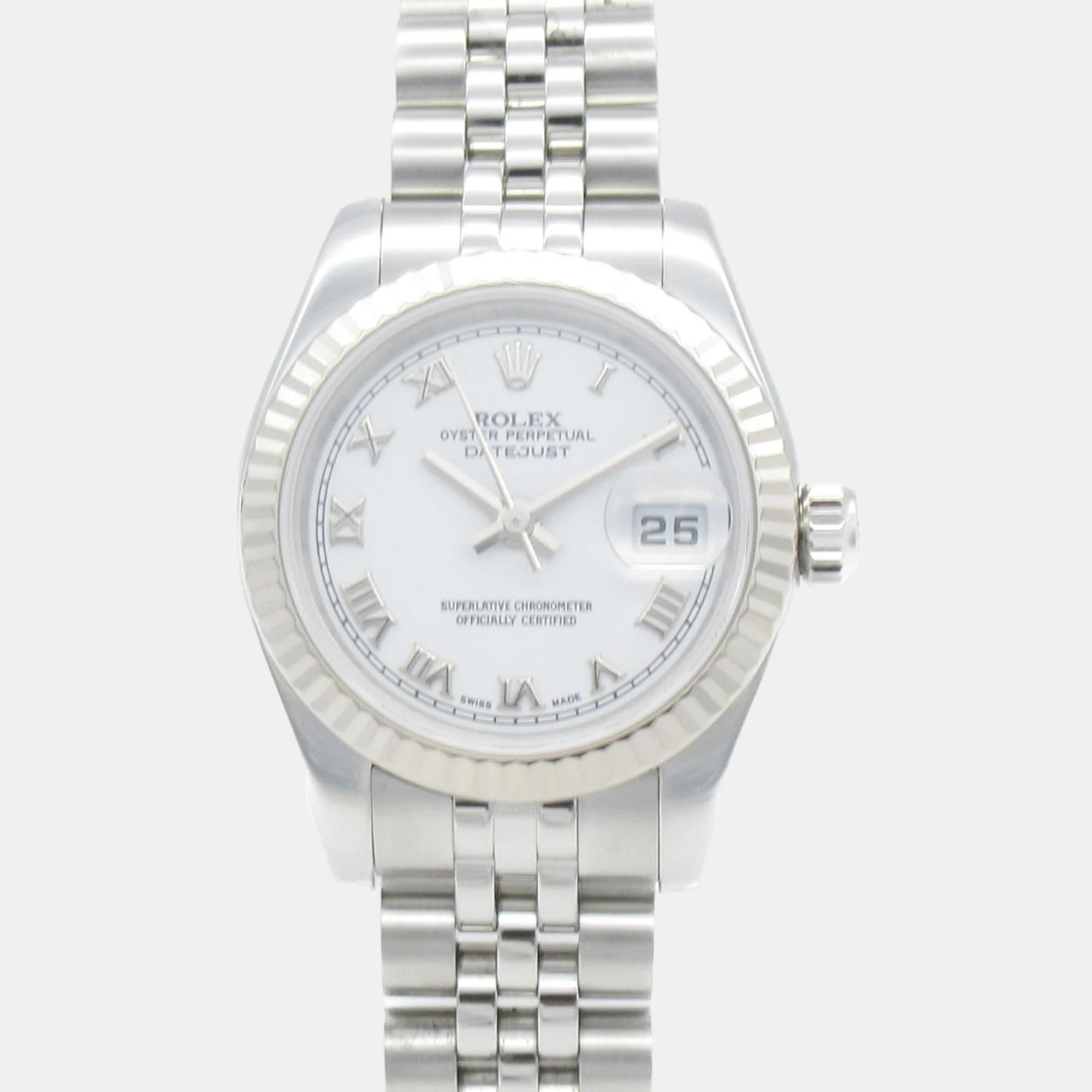 Pre-owned Rolex White 18k White Gold Datejust 179174 Automatic Women's Wristwatch 26 Mm