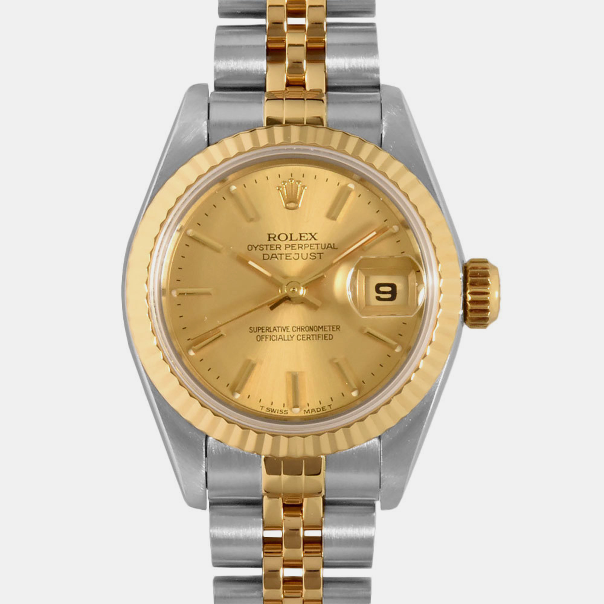 

Rolex Champagne Stainless Steel, 18K Yellow Gold Datejust 69173 Automatic Women's Wristwatch