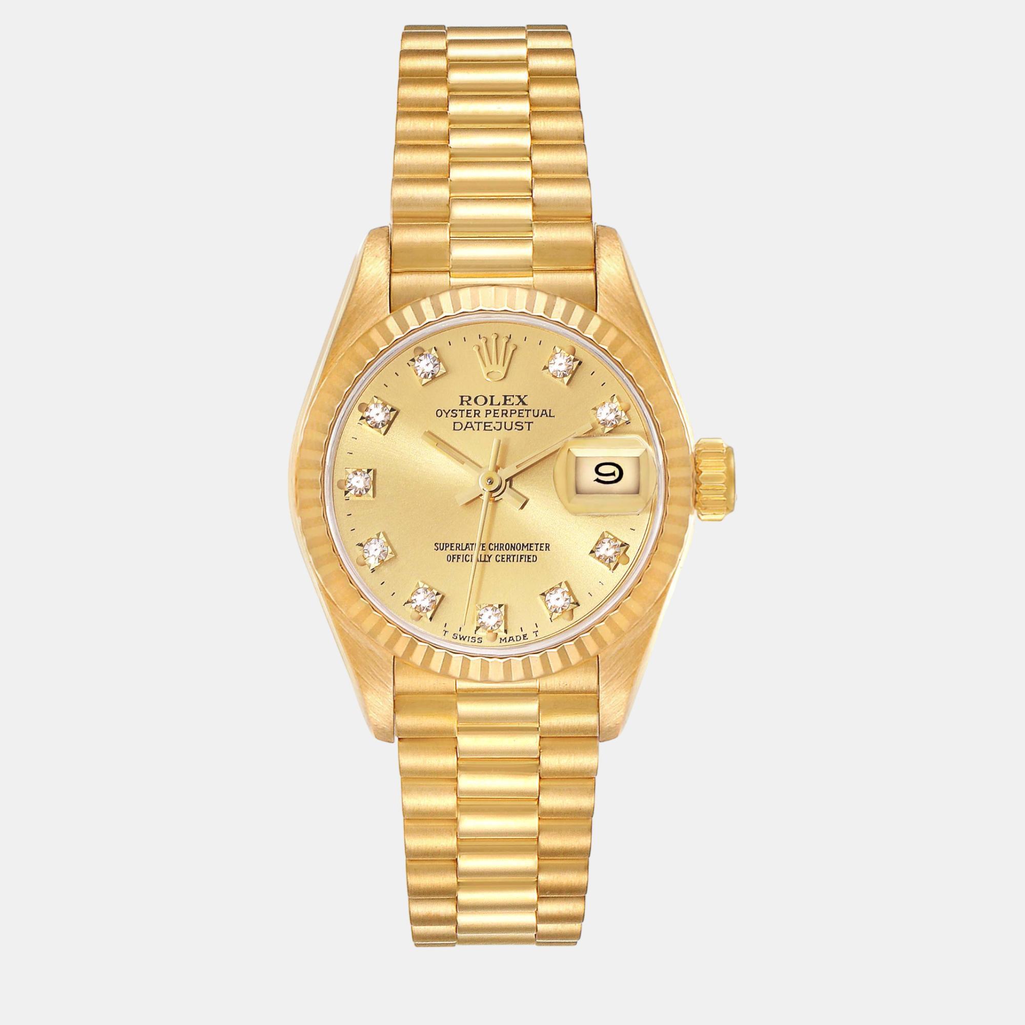 

Rolex Datejust President Champagne Diamond Dial Yellow Gold Ladies Watch